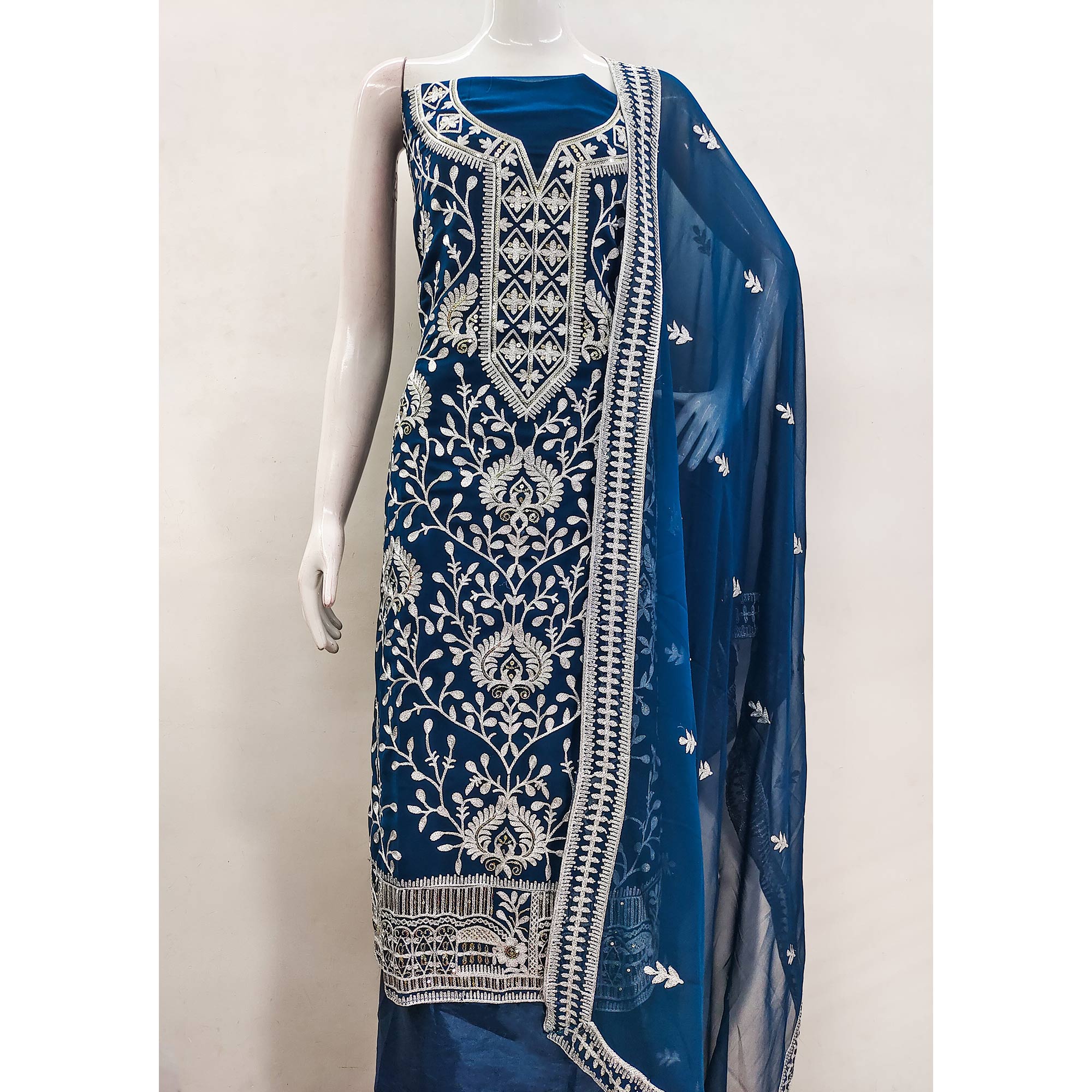 Peachmode Morpich Floral Sequins Embroidered Georgette Dress Material - view 4