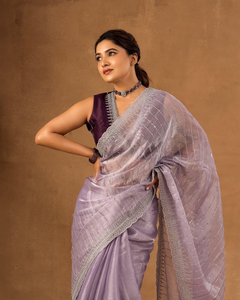Shubh Nemesis Lavender Embroidery Work Organza Silk Saree With Glamorous Blouse Piece - view 2