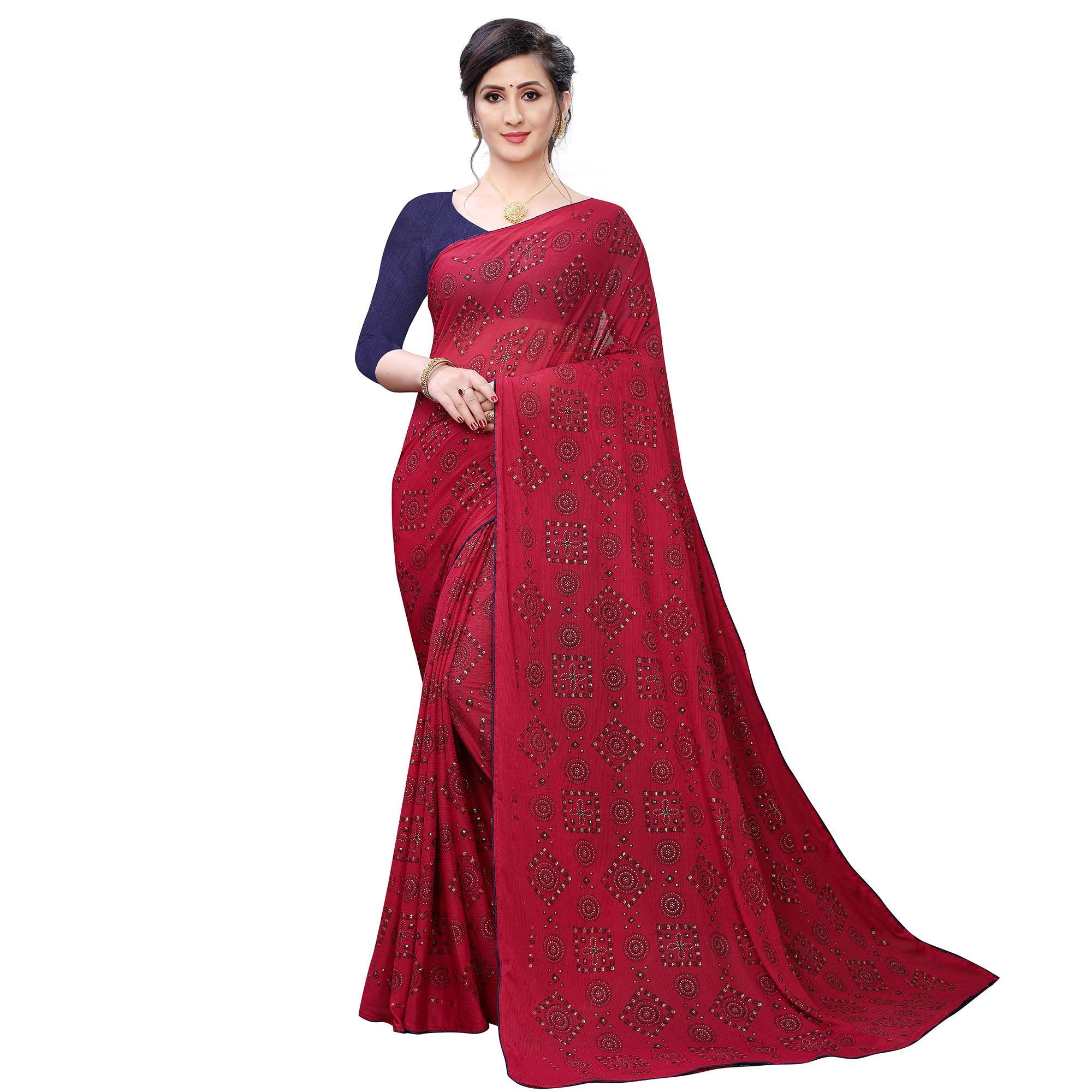 Peachmode Innovative Red Colored Casual Wear Printed Art Silk Saree