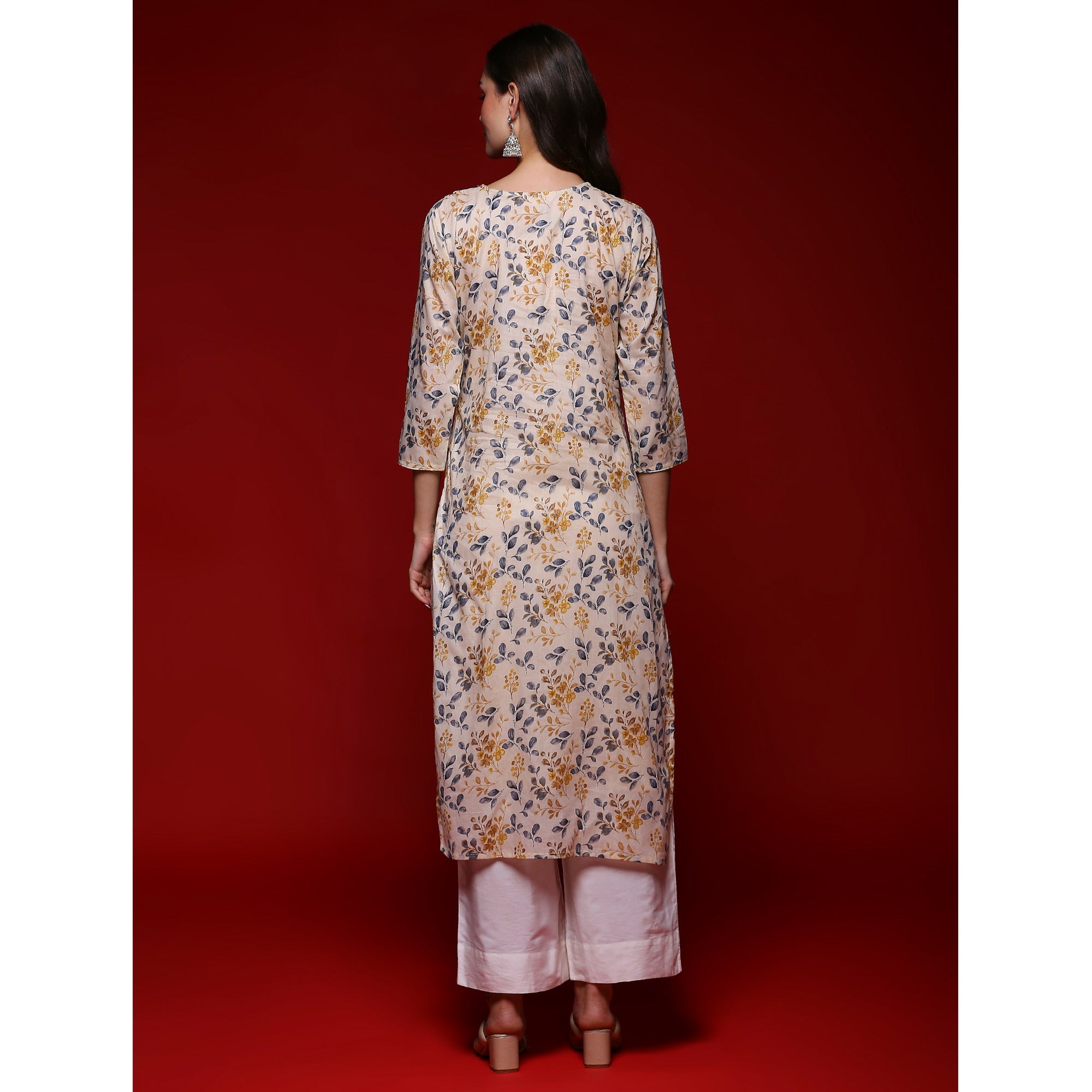 Peachmode Chikoo Floral Printed Mulmul Cotton Straight Kurti - view 7