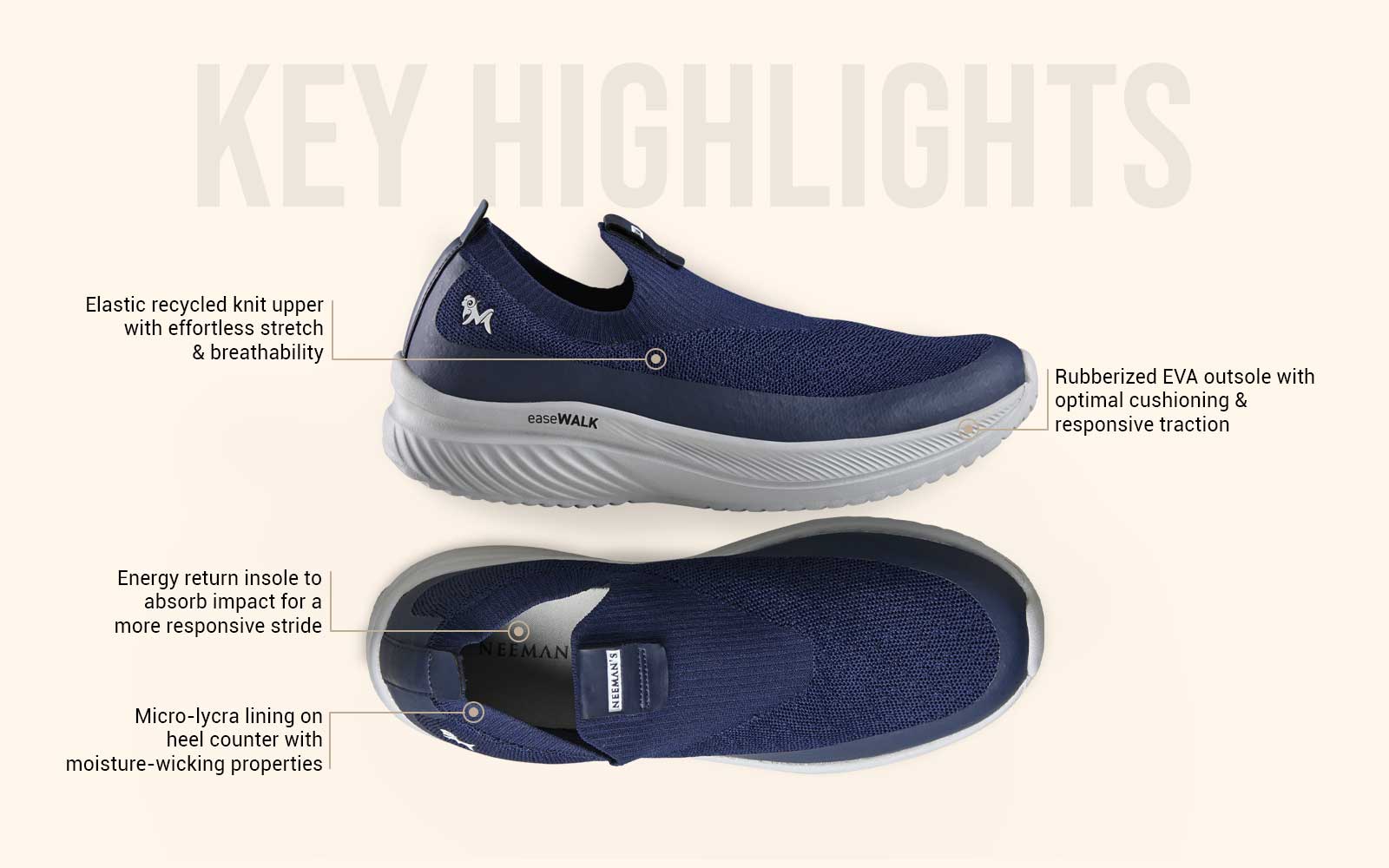 Neeman's Ease Walk Slip Ons : Blue - view 3