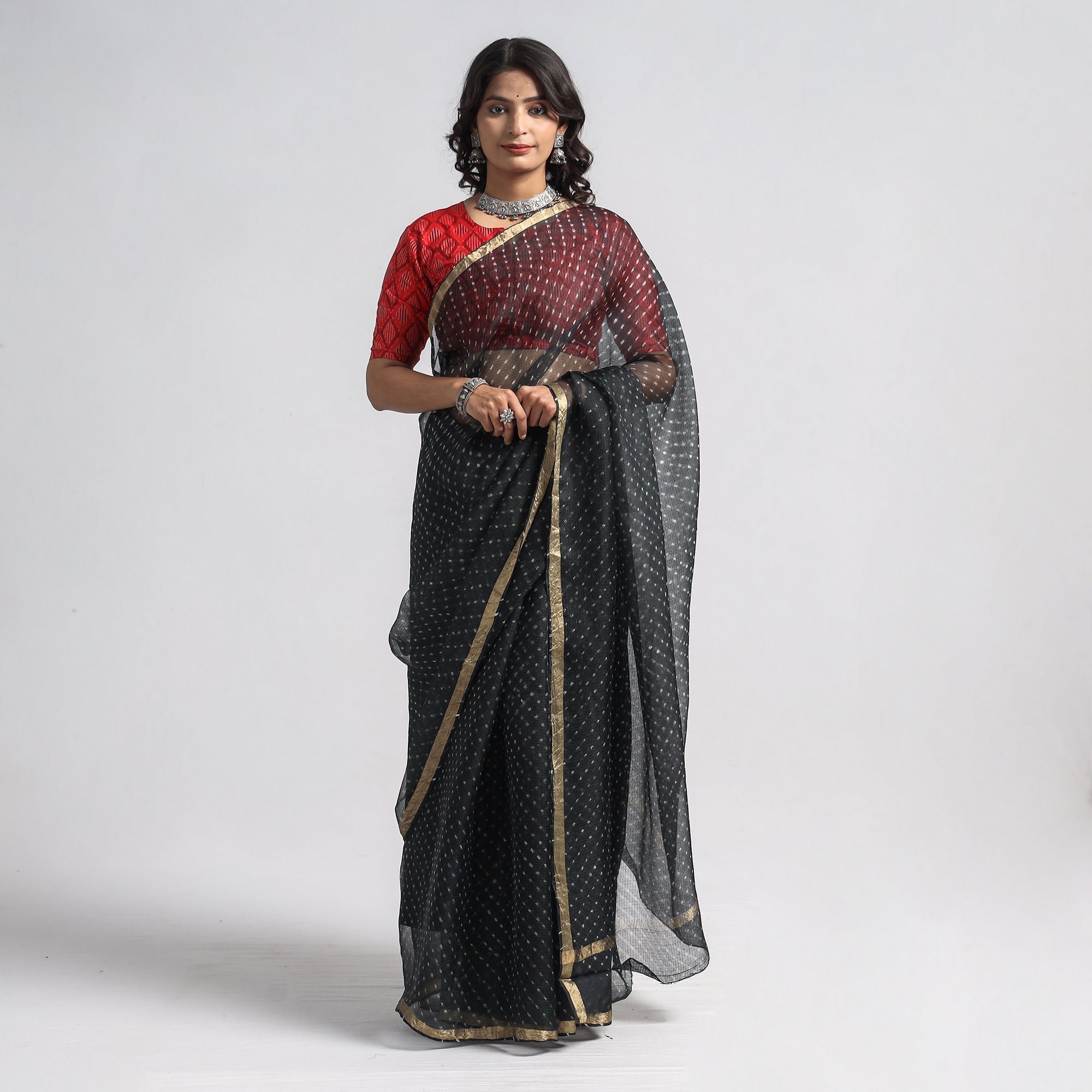 LEHARIYA BY BADSHAH MIYAN Black - Leheriya Tie-Dye Mothra Kota Doria Silk Saree