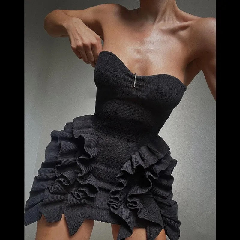 Alamode By Akanksha Vairo Offshoulder Ruffled Dress in Black - view 3