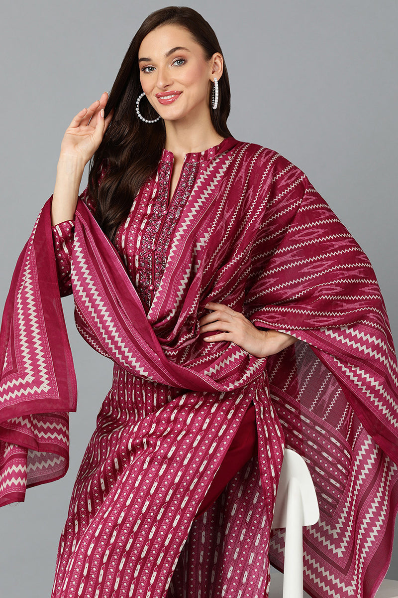 Ahika Rayon Blend Tyrian Maroon Straight Kurta Pant With Dupatta VKSKD1811 - view 2