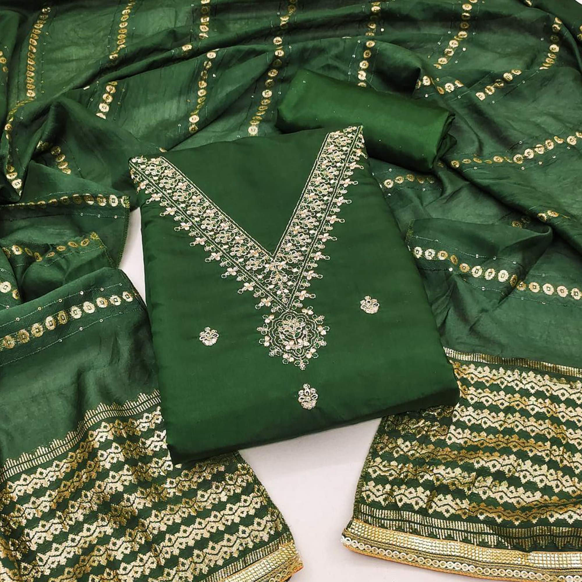 Green dresses – BlackTree green-embroidered-chanderi-silk-dress-material-1