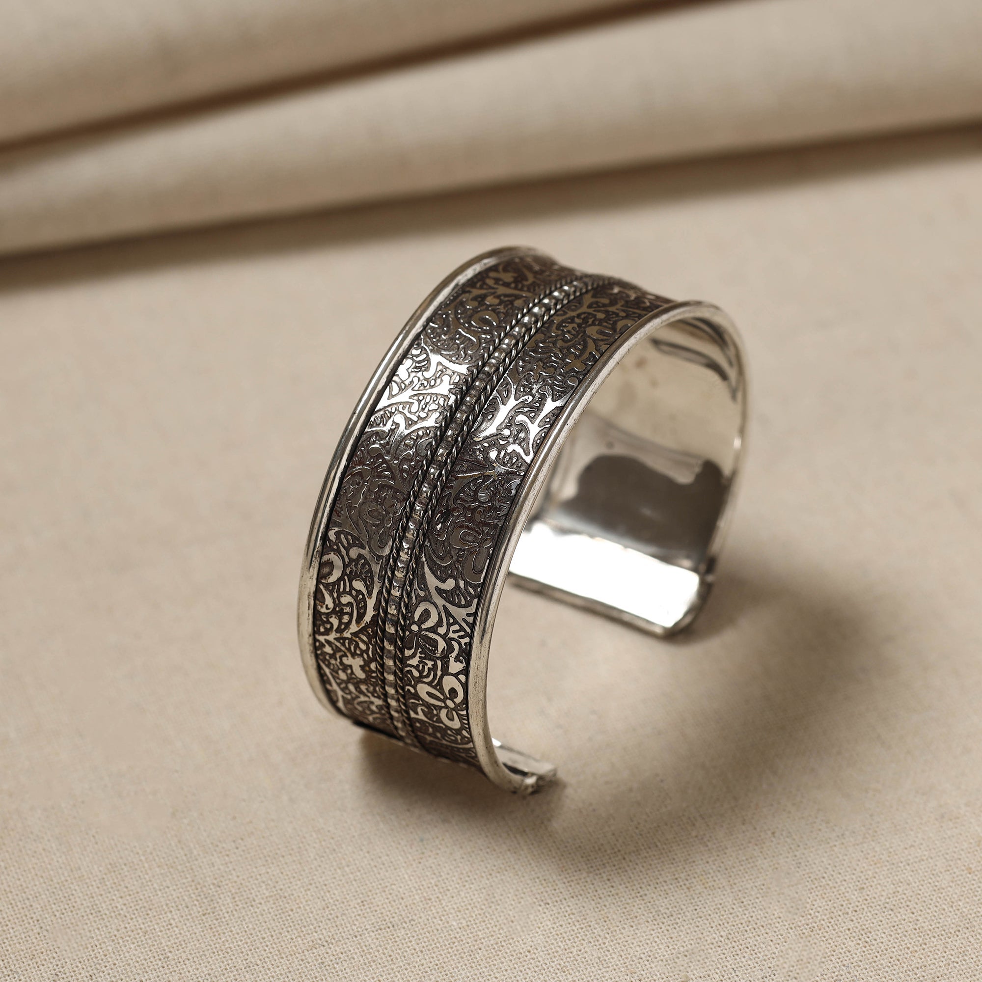WHITE RIVER STORIES Antique Finish Oxidised German Silver Bangle / Cuff Bracelet (Adjustable) - view 2
