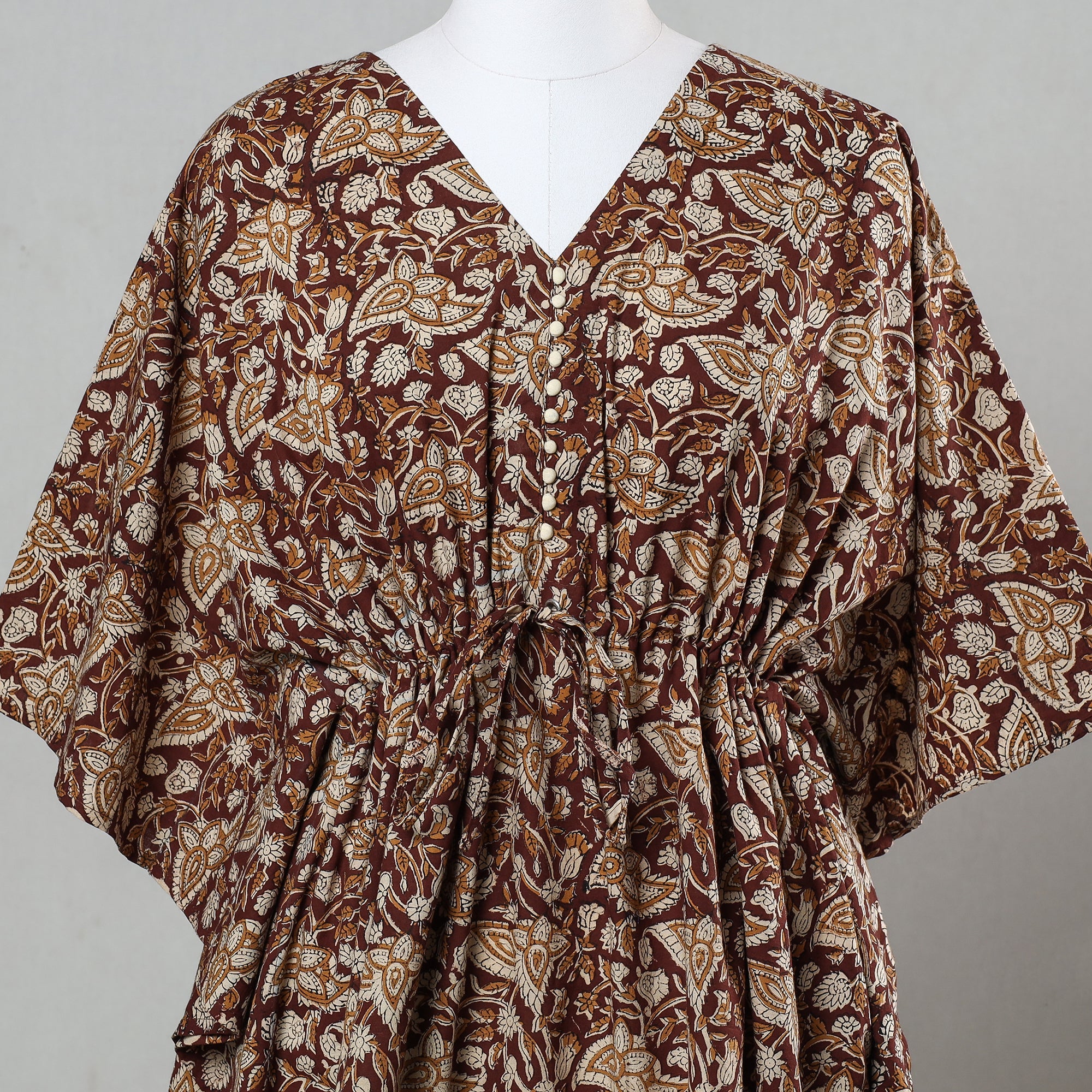ITOKRI CASUALS Brown - Bagru Block Printed Cotton Kaftan with Tie-Up Waist (Short) - view 2