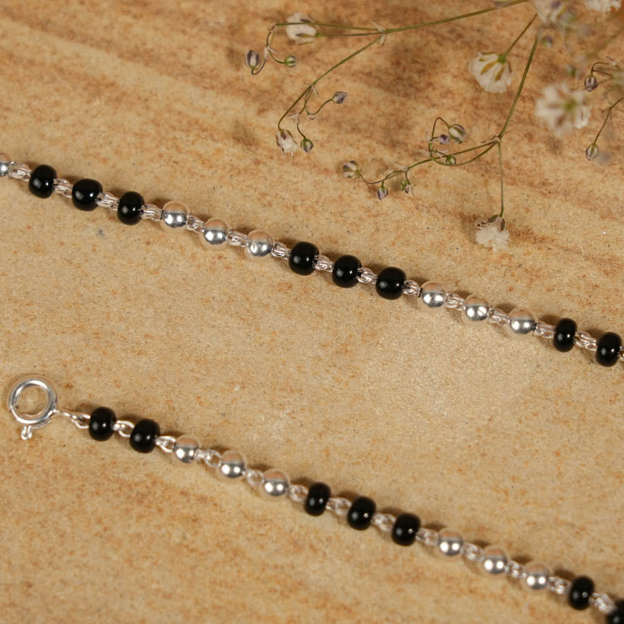 Prinjal Jewellers Real Black and Silver Beads Nazariya for Kids