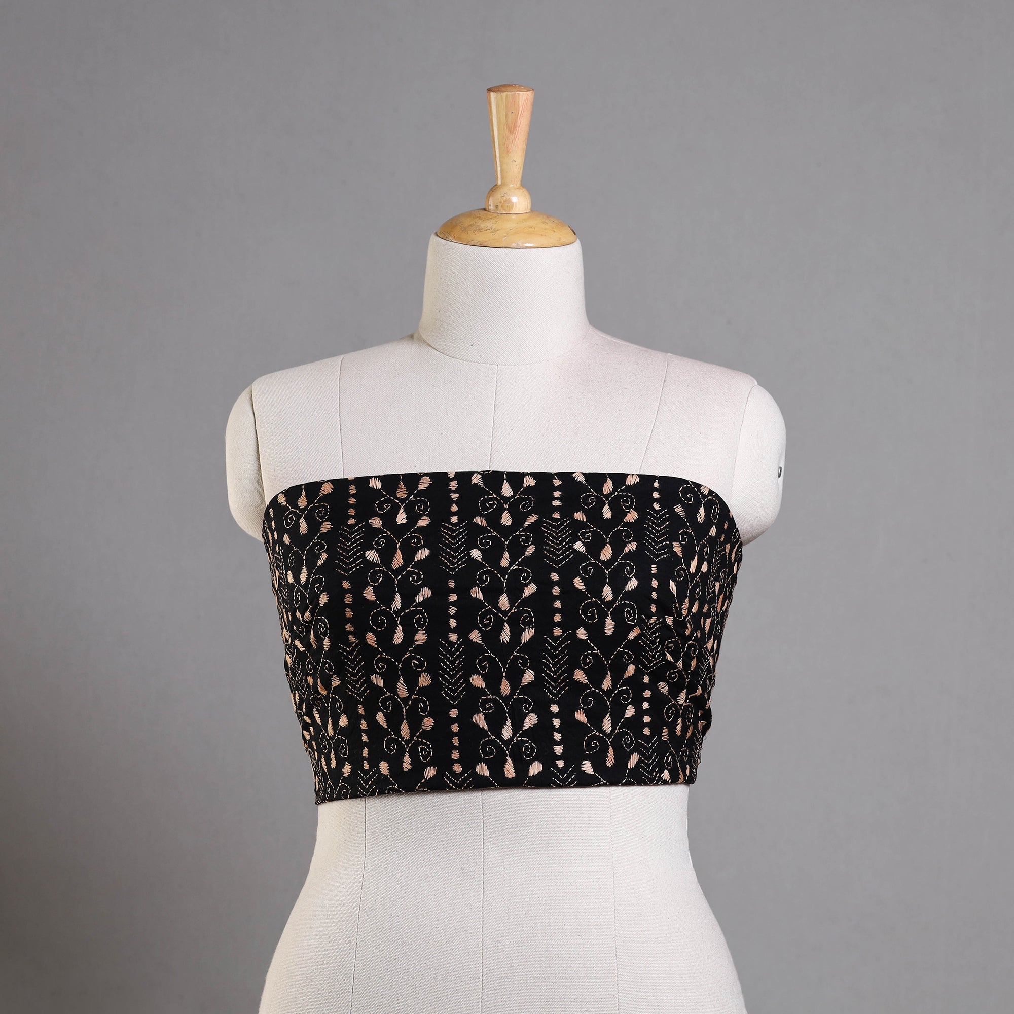 KHUSHBASH - HAPPY LOOM OF EAST Black - Bengal Kantha Embroidery Cotton Blouse Piece 63