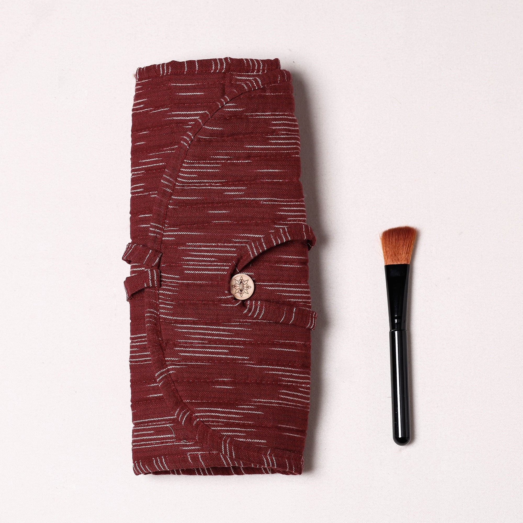 NOORI BAZAR Brown - Ikat Fabric Multipurpose Segmented Make-up Brush Wrap Pouch/Case - view 2