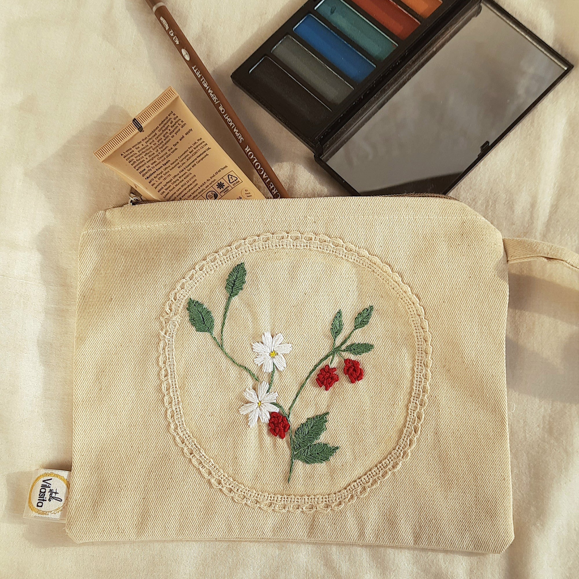 STUDIO VILASITA Berry Pretty Hand Embroidered Utility Pouch
