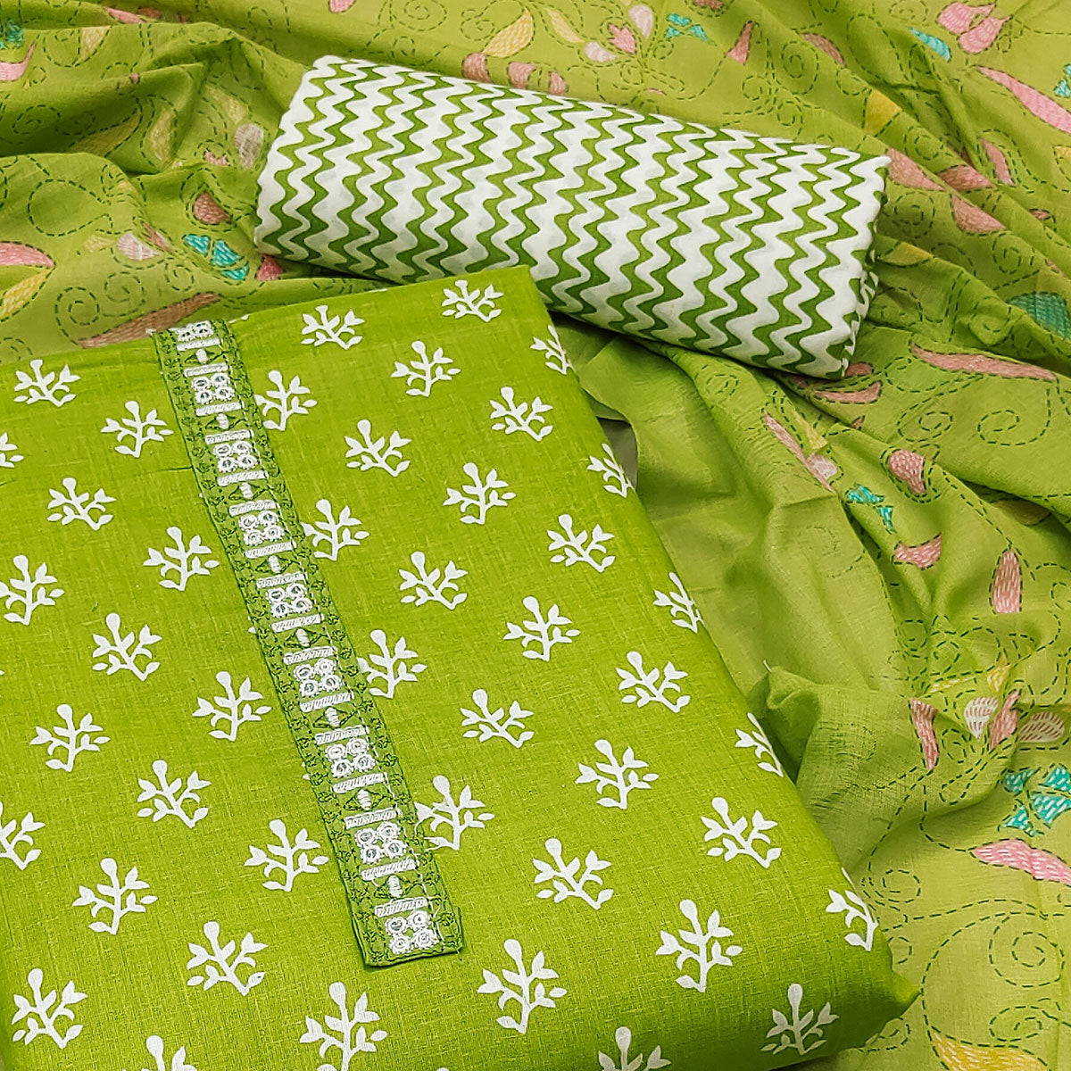 BlackTree green-floral-printed-pure-cotton-dress-material-17 - view 2