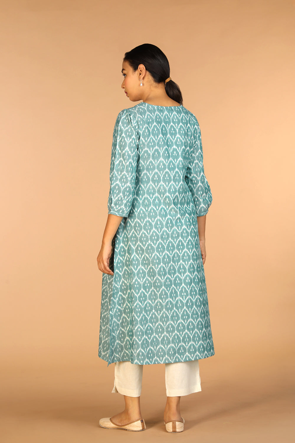Kalanjali Ethnics Cotton Ikat Kurti – Women's, OCEAN BLUE - view 3