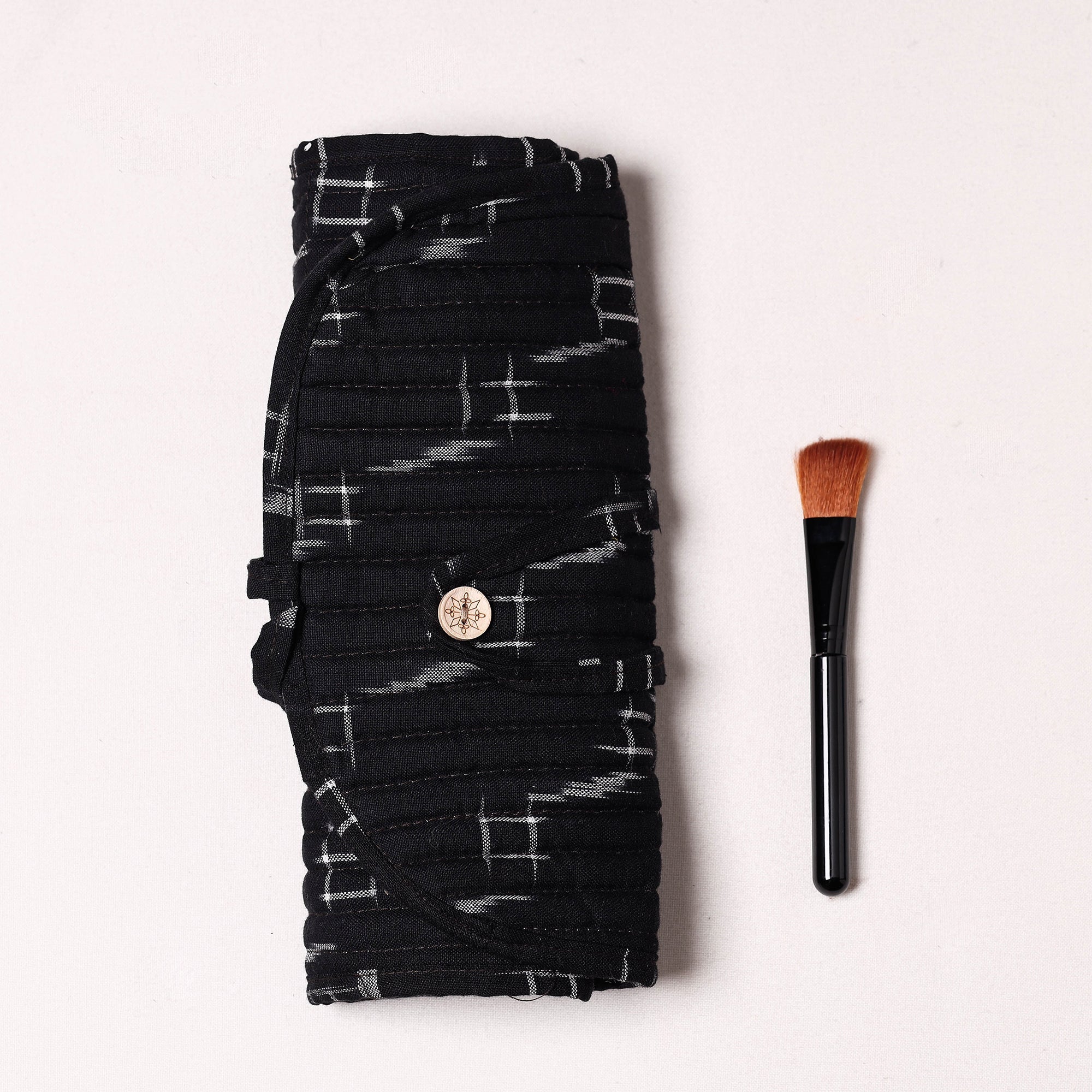 NOORI BAZAR Black - Ikat Fabric Multipurpose Segmented Make-up Brush Wrap Pouch/Case - view 2