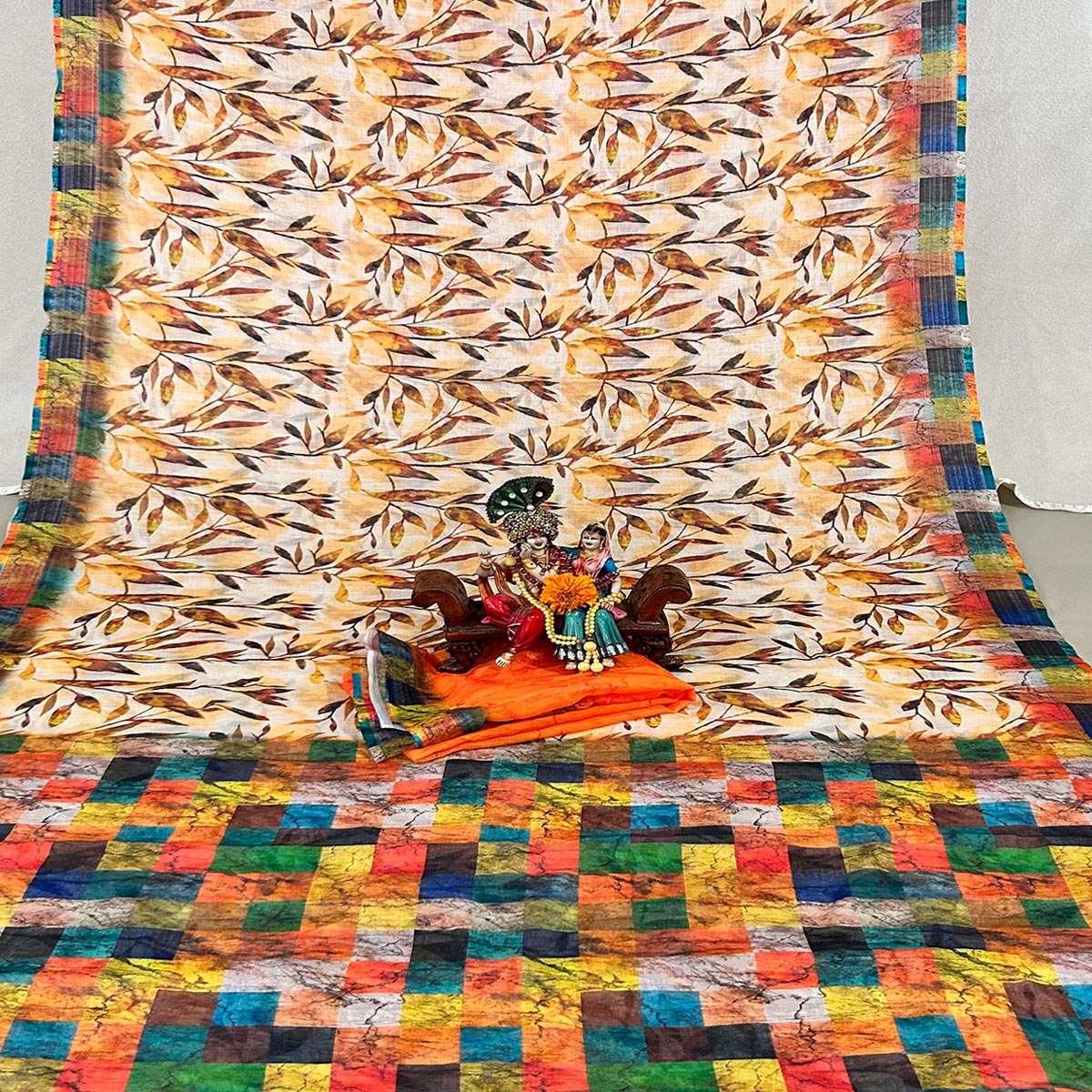 Peachmode Multi Floral Digital Printed Linen Saree - view 2