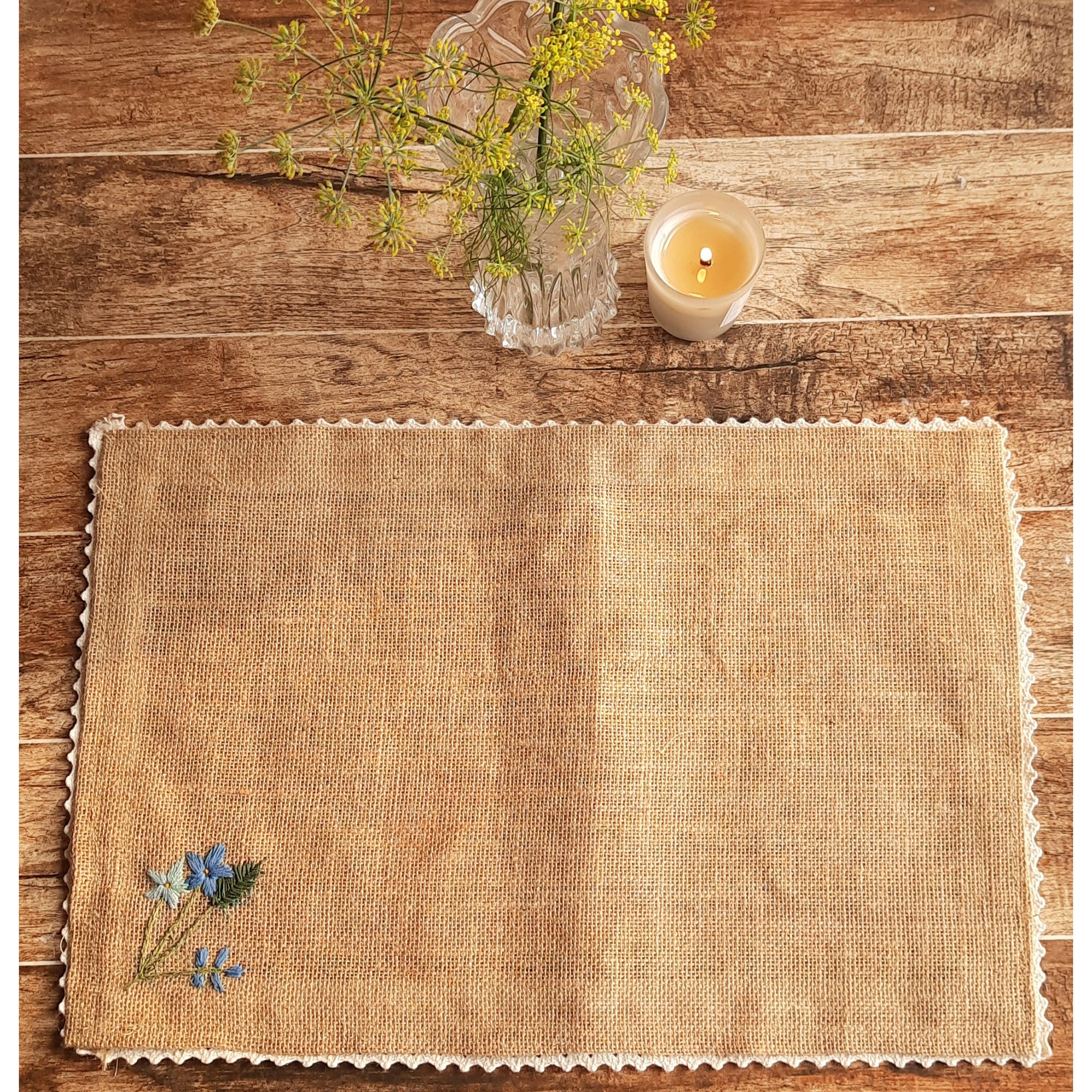 STUDIO VILASITA Beige - Embroidered Jute Table Mat Forget Me Not (Set of 4)