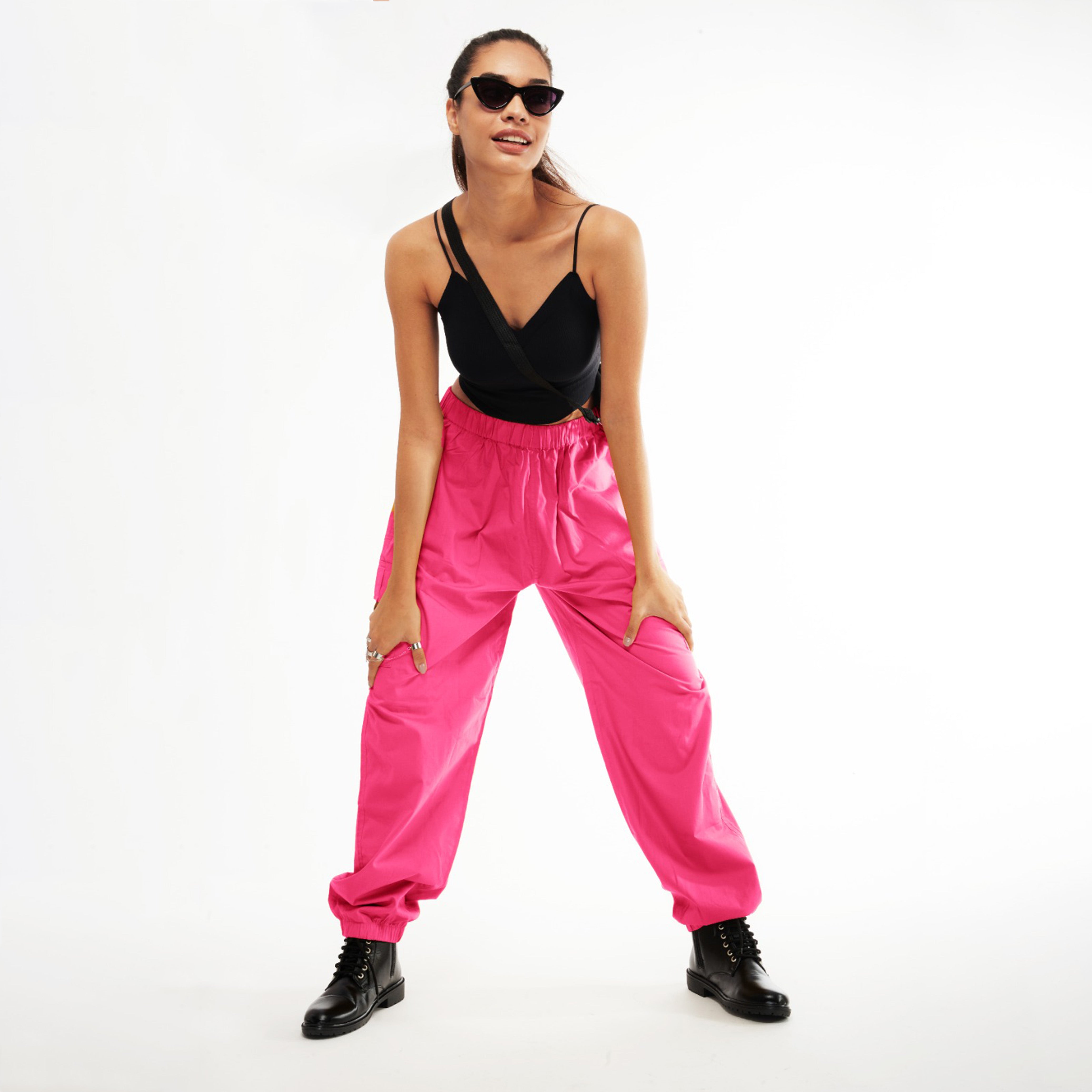 Baddie Unisex Pink Cargo Parachute Pants - view 9