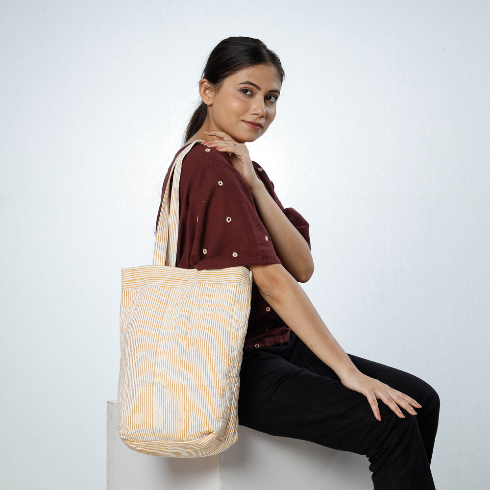 CHUTNEY CRAFT STUDIO Brown - Handcrafted Quilted Bagru Block Printed Shoulder Bag