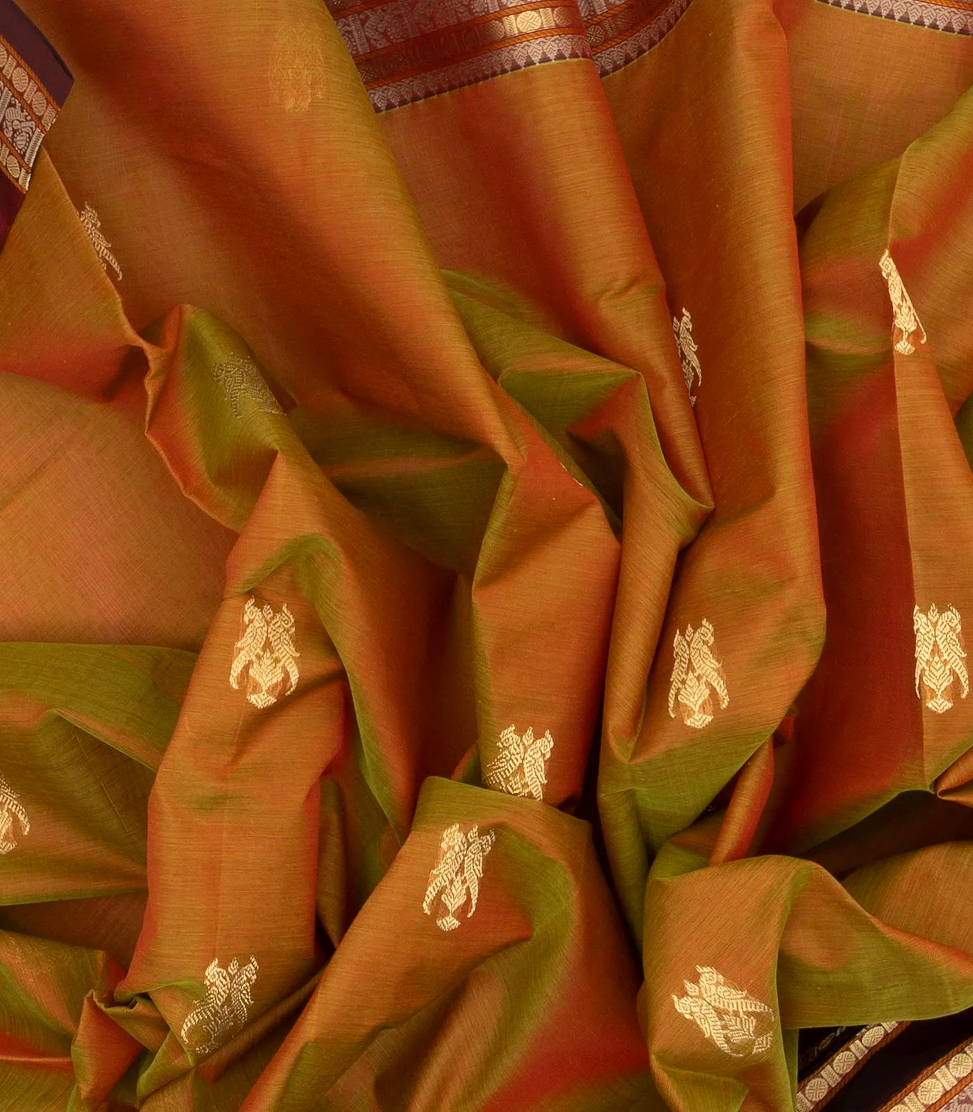 RmKV Mustard Handloom Silk Cotton Saree With Parrot Buttas - view 3