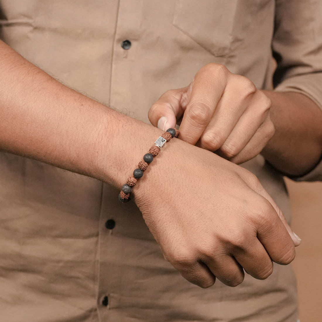 Prinjal Jewellers Rudraksha with Lava Beads Bracelet - view 3