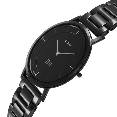 Titan Edge Quartz Analog Black Dial Black Stainless Steel Strap Watch For Men 38.4mm NT1595NM01 - view 3