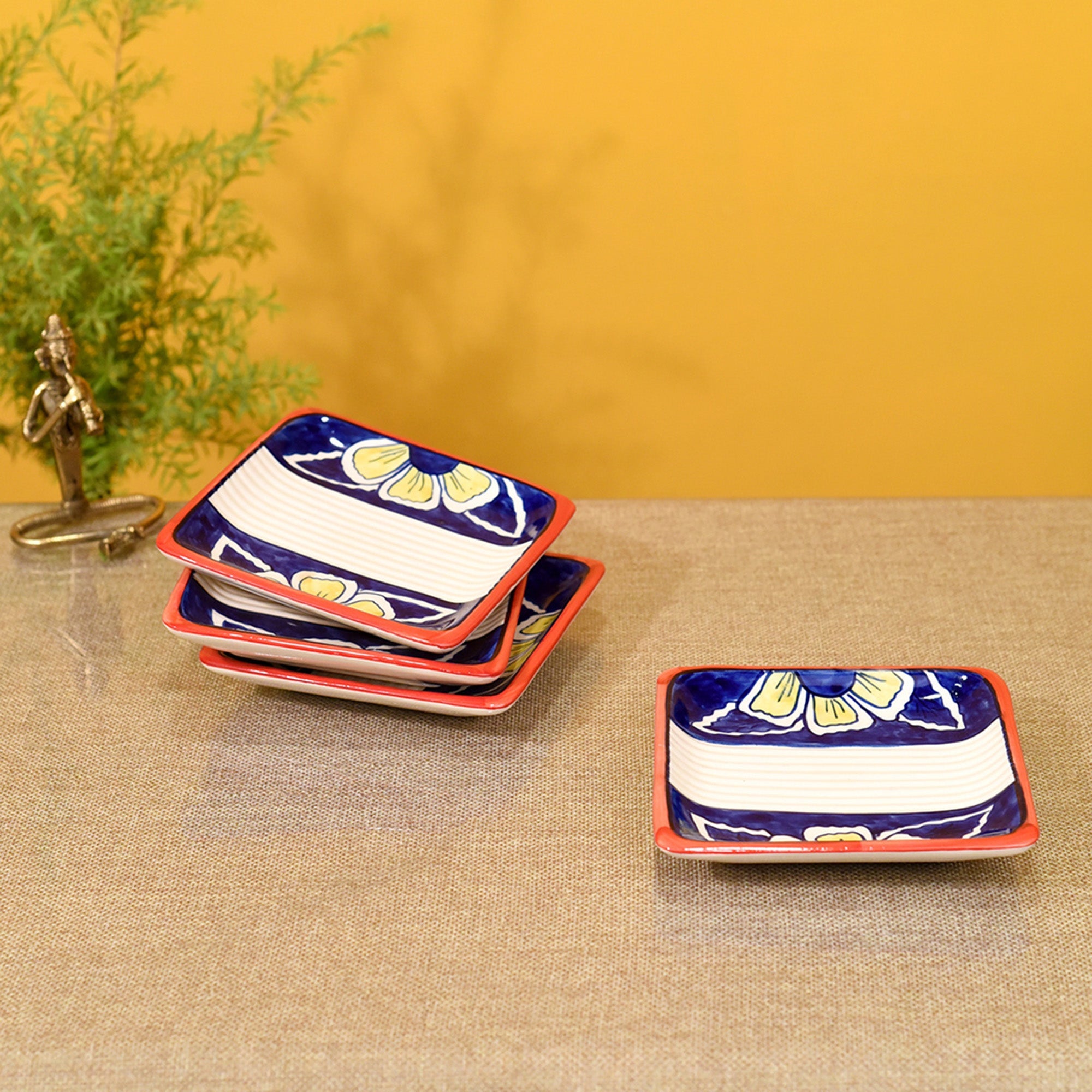 ART CREATIONS BY SUMAN SONTHALIA Blue - Flowers of Ecstasy Serving Plates (SO4)