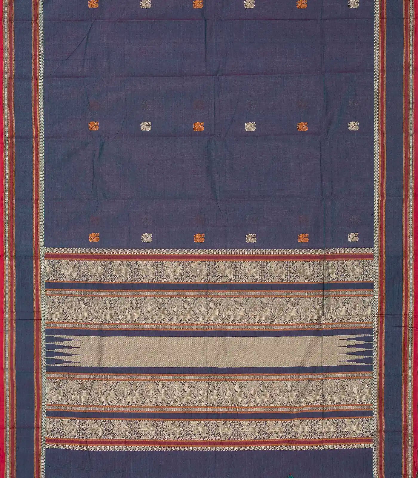 RmKV Grey Handloom Kanchi Cotton Saree With Annam Buttas - view 2