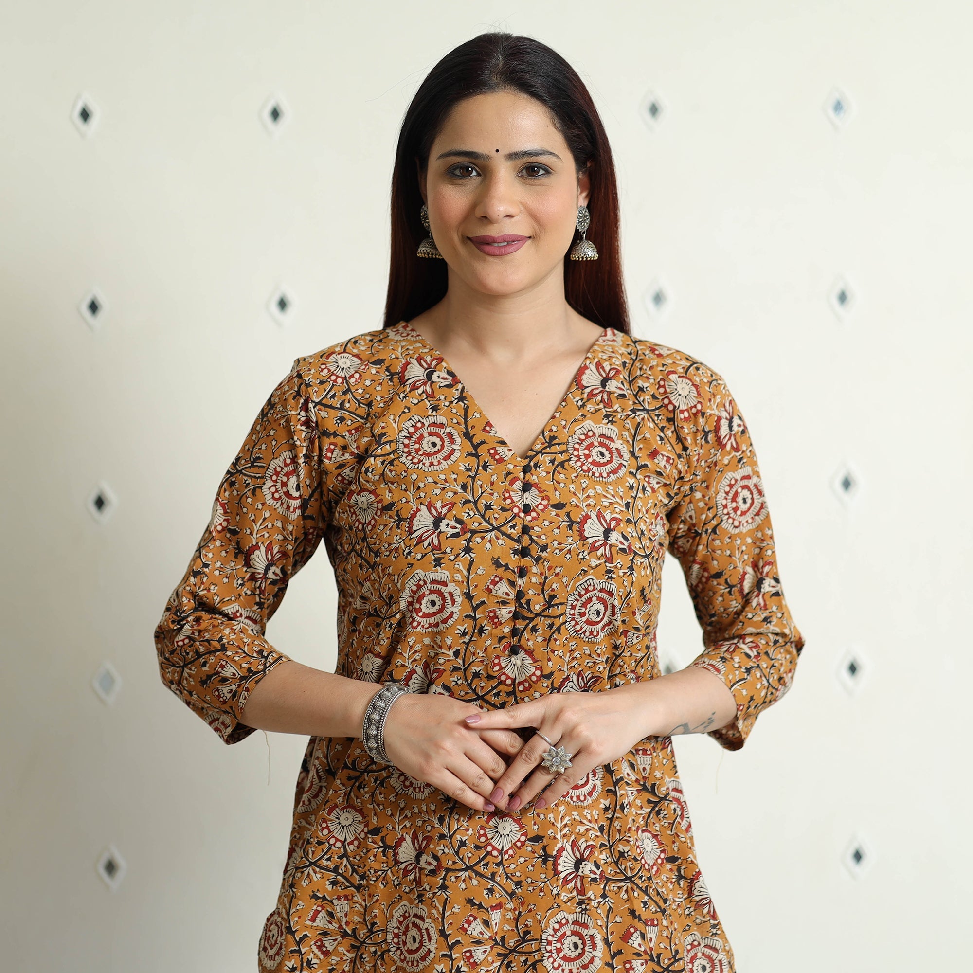 ITOKRI CASUALS Brown - Bagru Hand Block Printed Cotton Long Straight Kurta