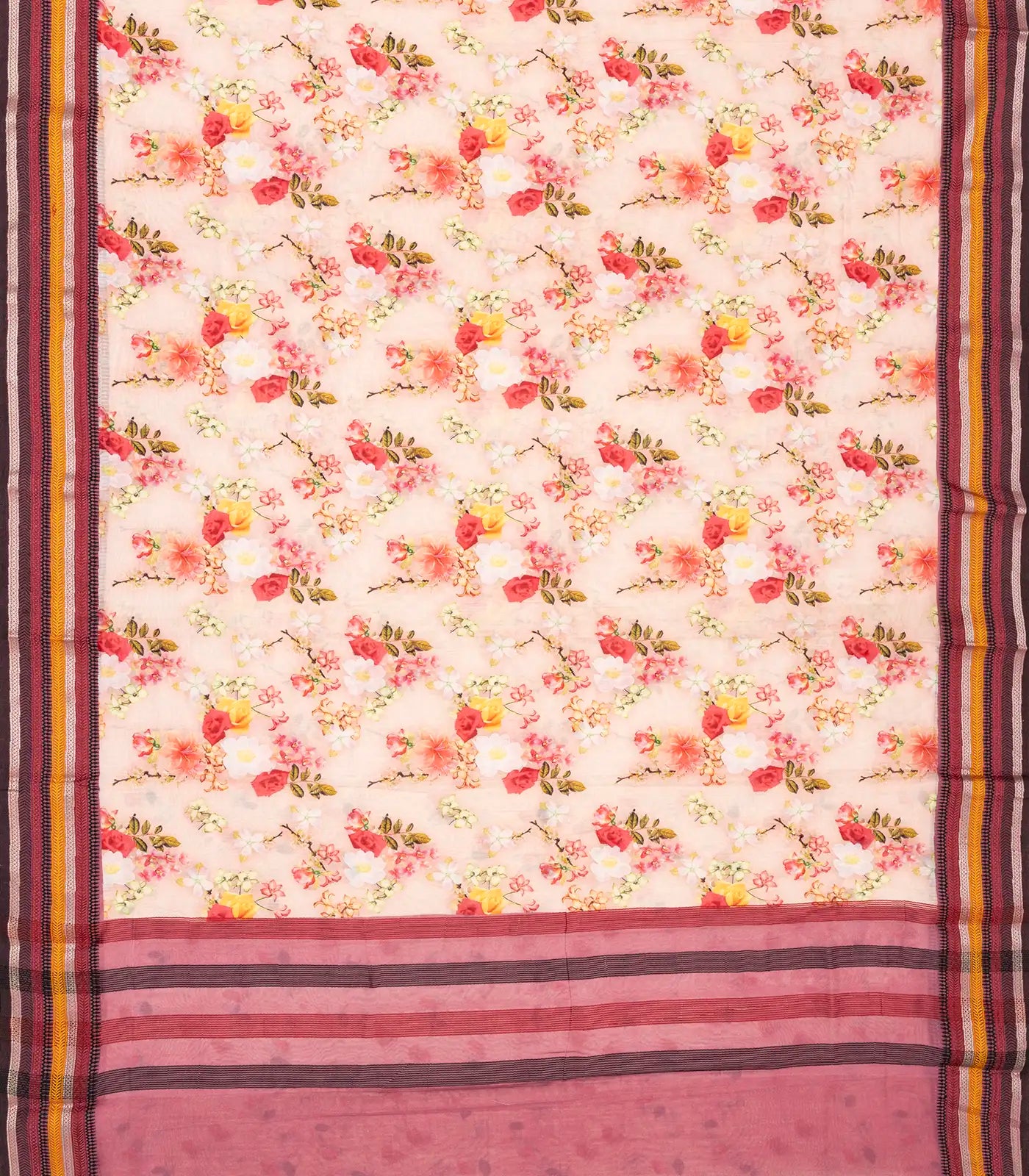 RmKV Baby Pink Handloom Chanderi Cotton Saree With Printed Floral Motifs - view 2