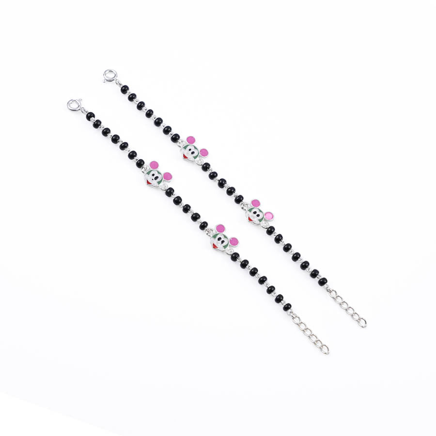 Prinjal Jewellers Real Black beads mickey mouse silver nazariya for kids - view 4