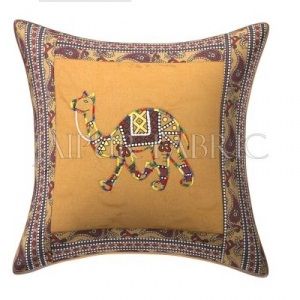 JaipurFabric® Brown Camel Design Patchwork & Applique Cushion Cover - view 3