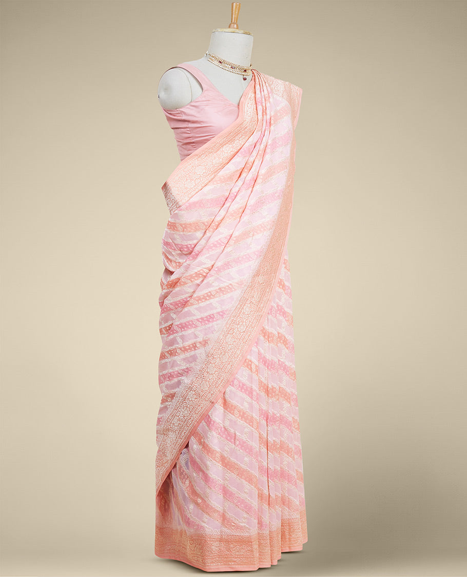 Pothys Peach rangkat style banaras georgette saree with contrast floral zari border - view 2
