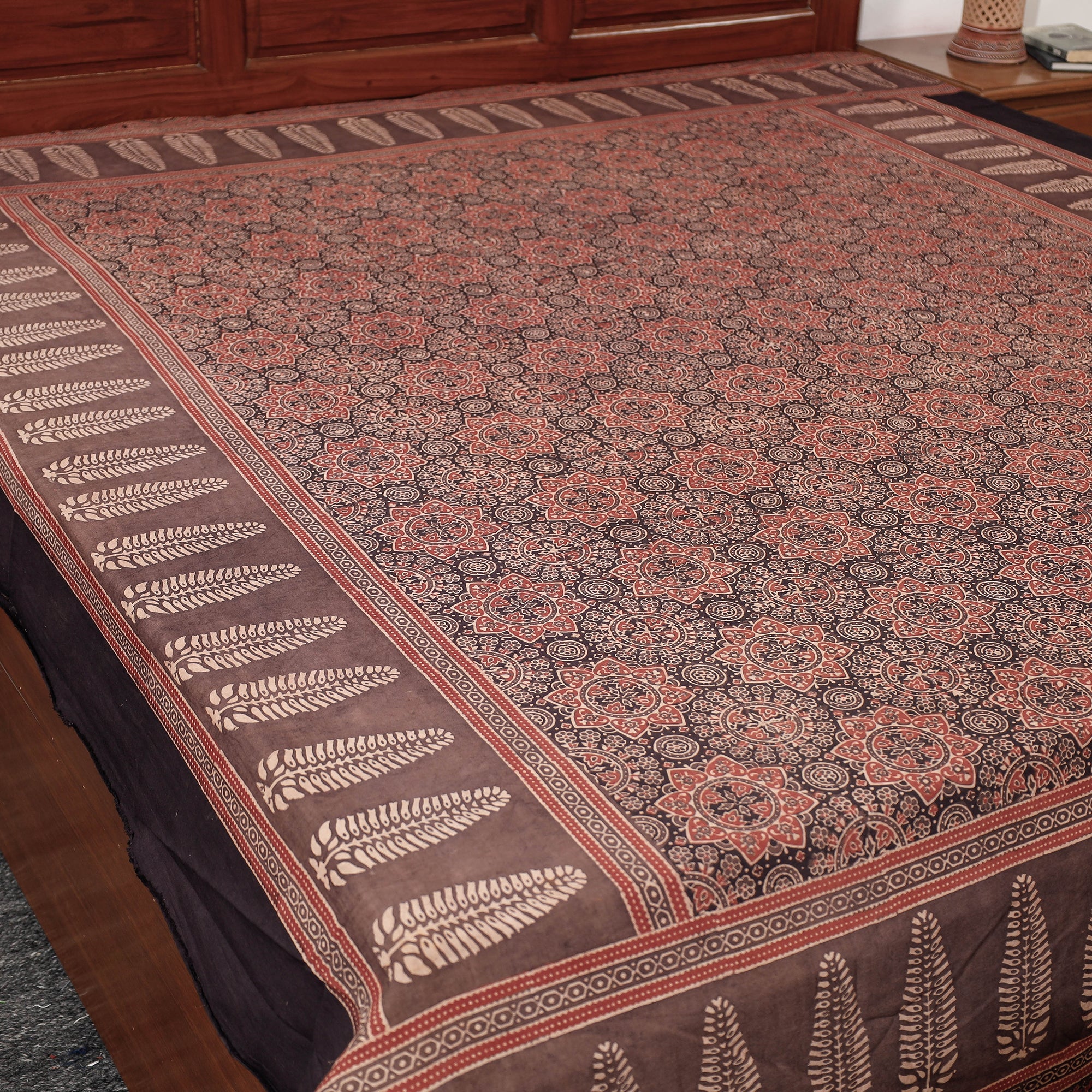 KACHCHH JI CHHAAP Brown - Ajrakh Block Printed Cotton Double Bed Cover (108 x 90 in) - view 2