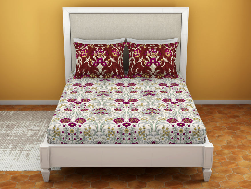 100 cotton queen – Spaces India Ornate Jazzy - Red 100% Cotton Queen Fitted Sheet - Moments By Welspun