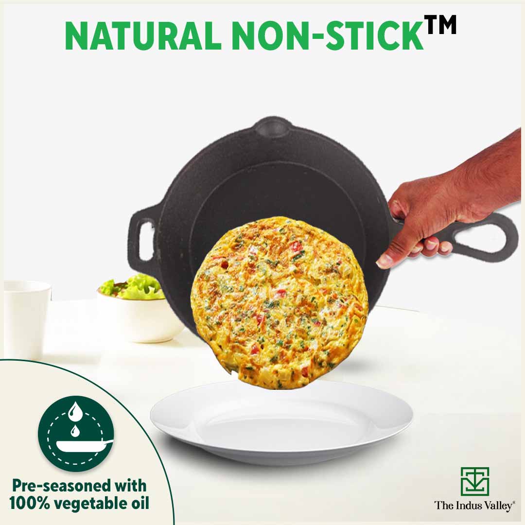 The Indus Valley CASTrong Cast Iron Fry Pan/Skillet,Pre-seasoned, Nonstick, 100% Pure, Toxin-free, Induction, 23cm, 1.4L, 2.4kg - view 8