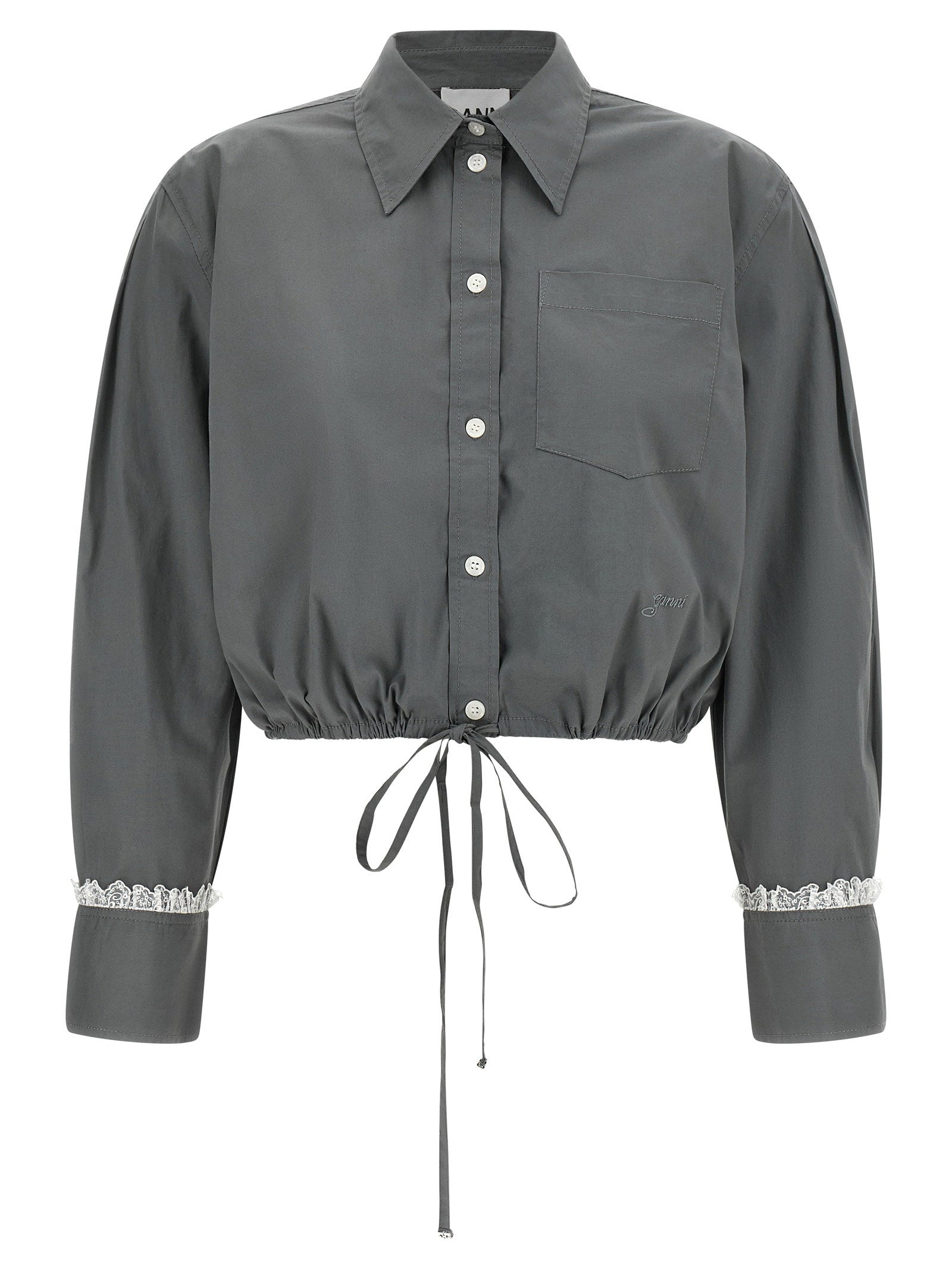 Ganni Cropped Shirt With Lace – 97% cotton, 3% elastane