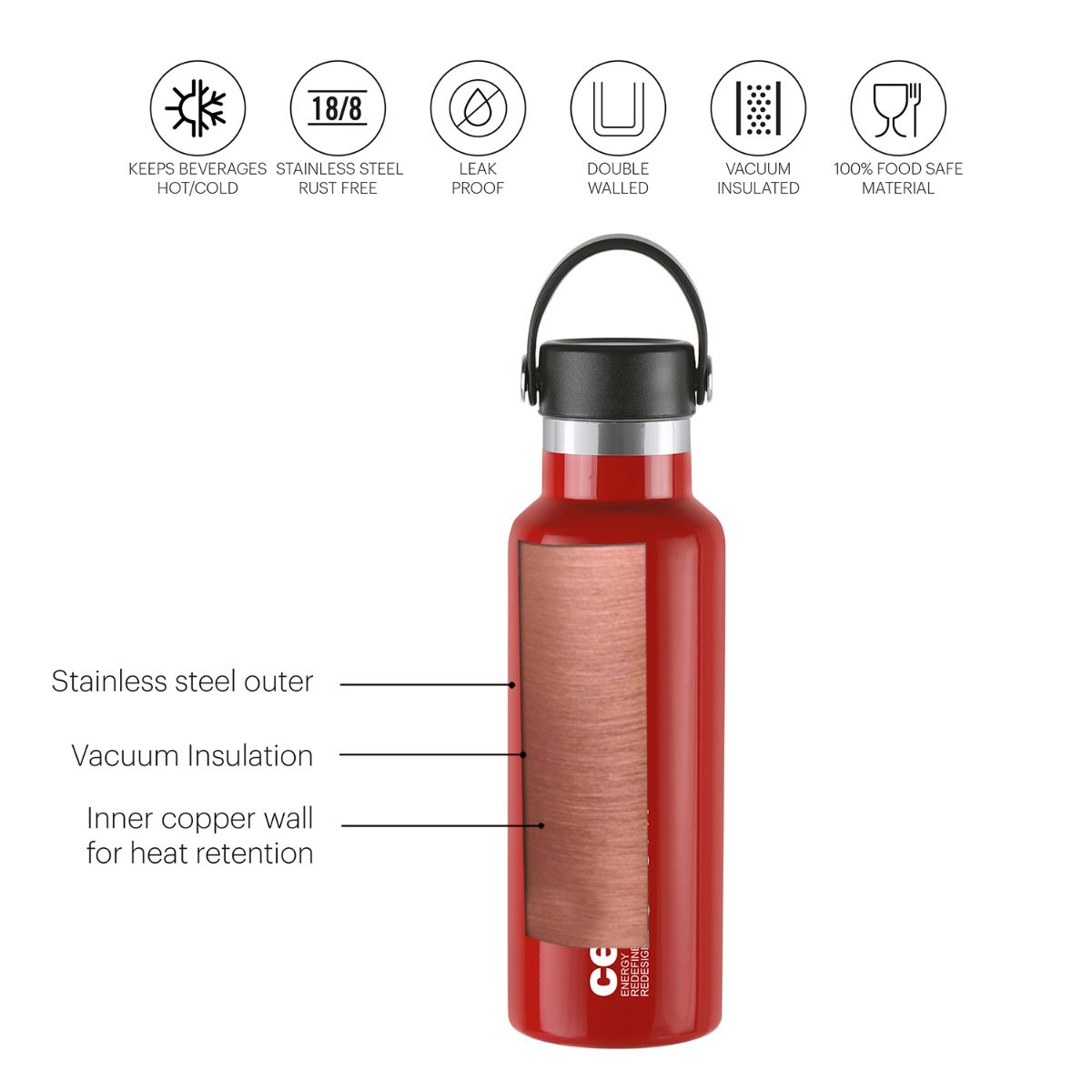 Cello Aqua Bliss Flask, Vacusteel Water Bottle, 600ml - view 11