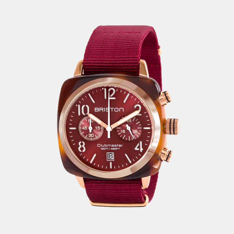 Briston Clubmaster Classic Men Quartz Red Dial Chronograph Nato Watch 15140.PRA.T.8.NBDX
