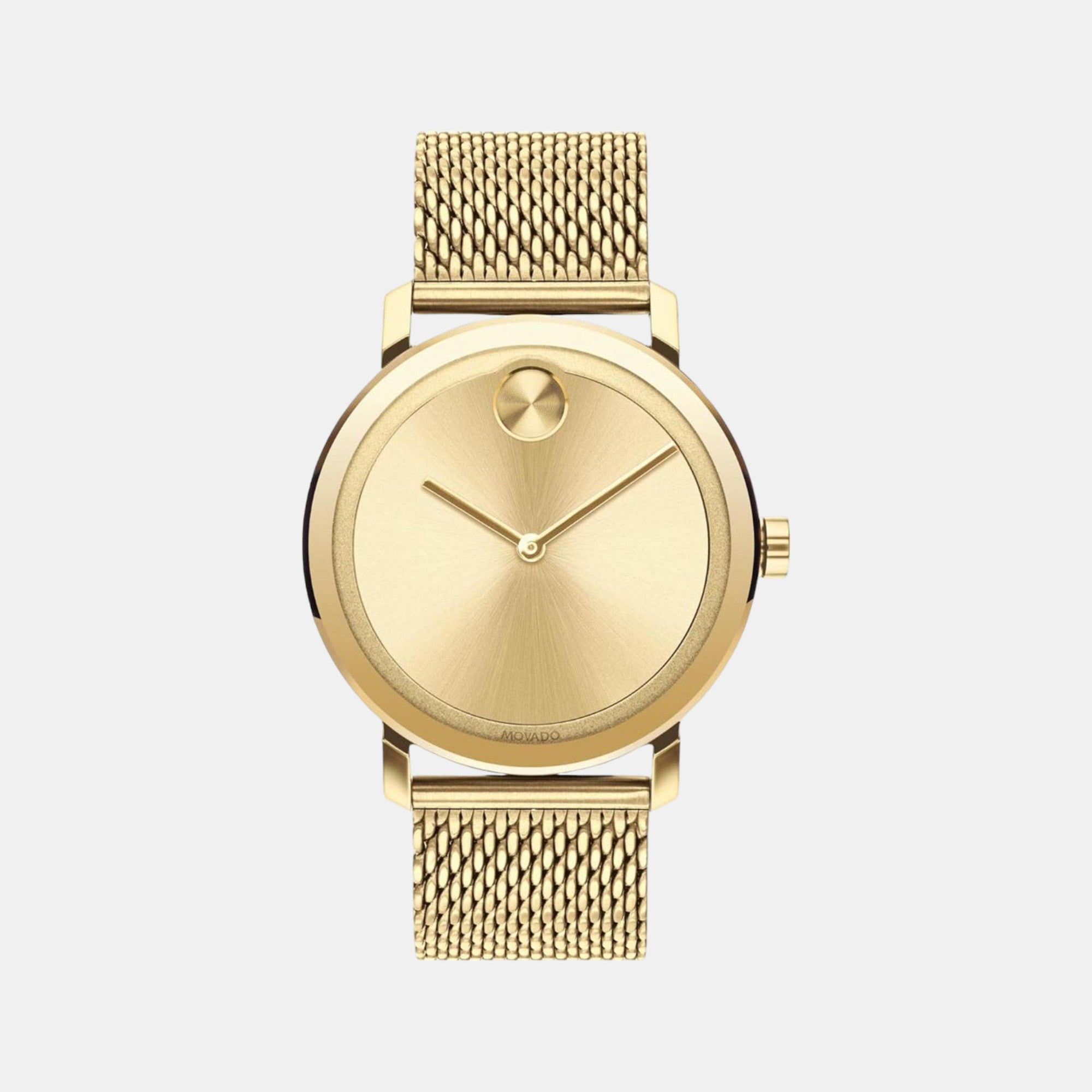 Movado Bold Men Quartz Light Gold Dial Analog Mesh Watch 3600560