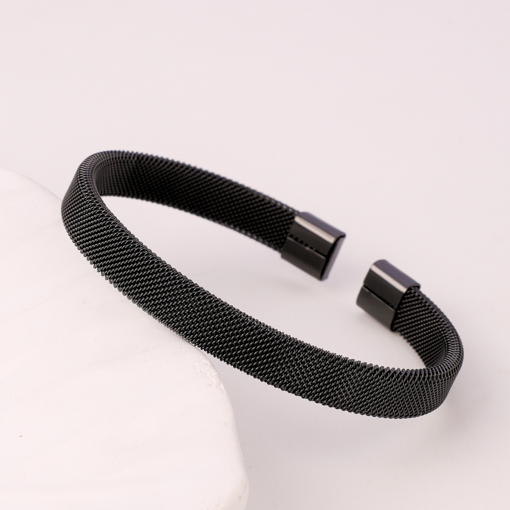 Branta Black Plated Woven Stainless Steel Cuff Bracelet For Men - view 2