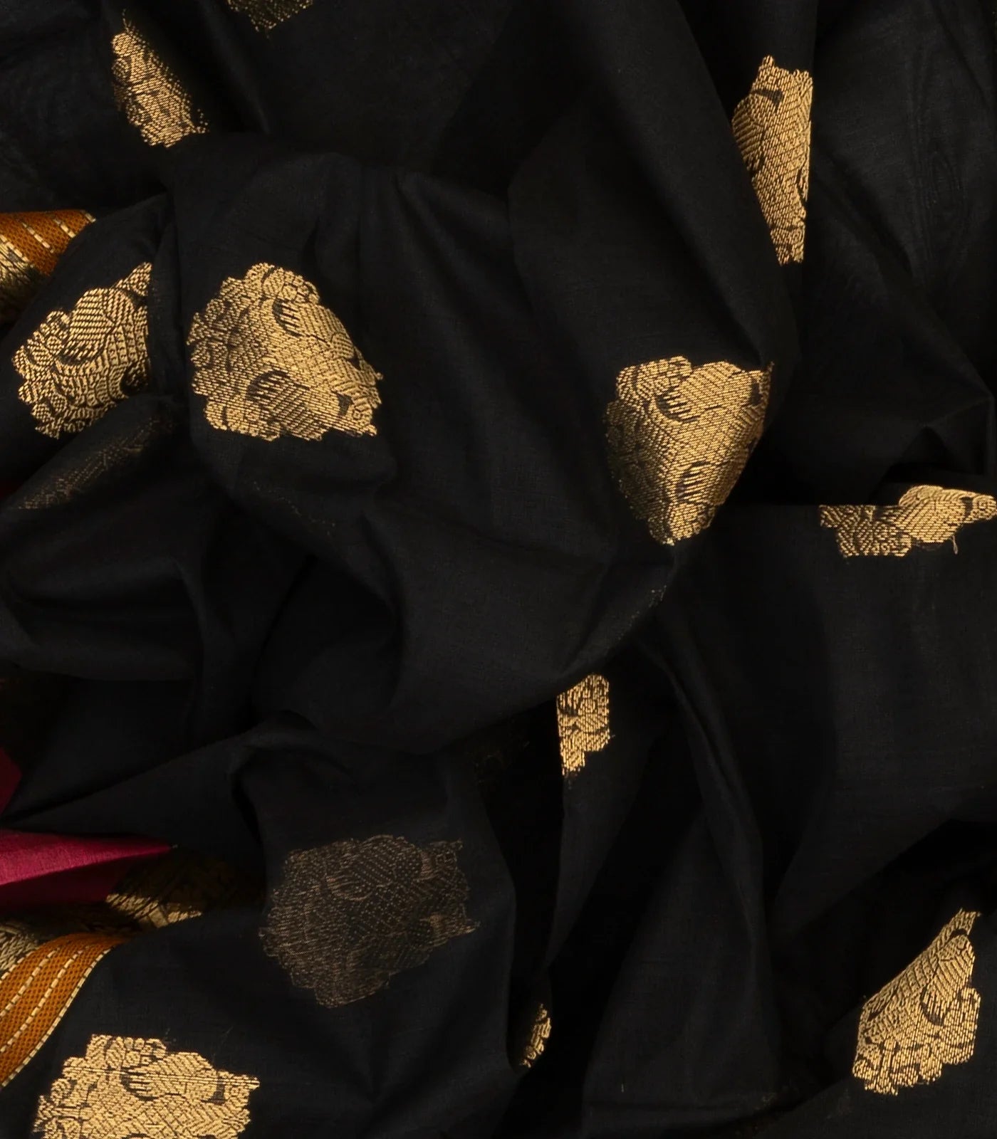 RmKV Black Handloom Kanchi Cotton Saree With Gandaberunda Buttas - view 3