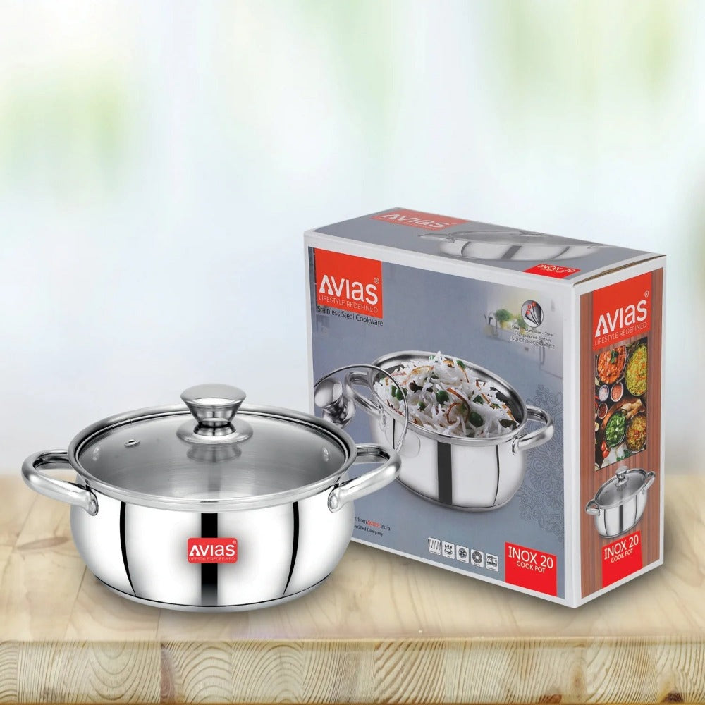 AVIAS Inox IB Stainless Steel Cookpot With Glass Lid | Gas & Induction Compatible | Silver | 1 Pc - view 11
