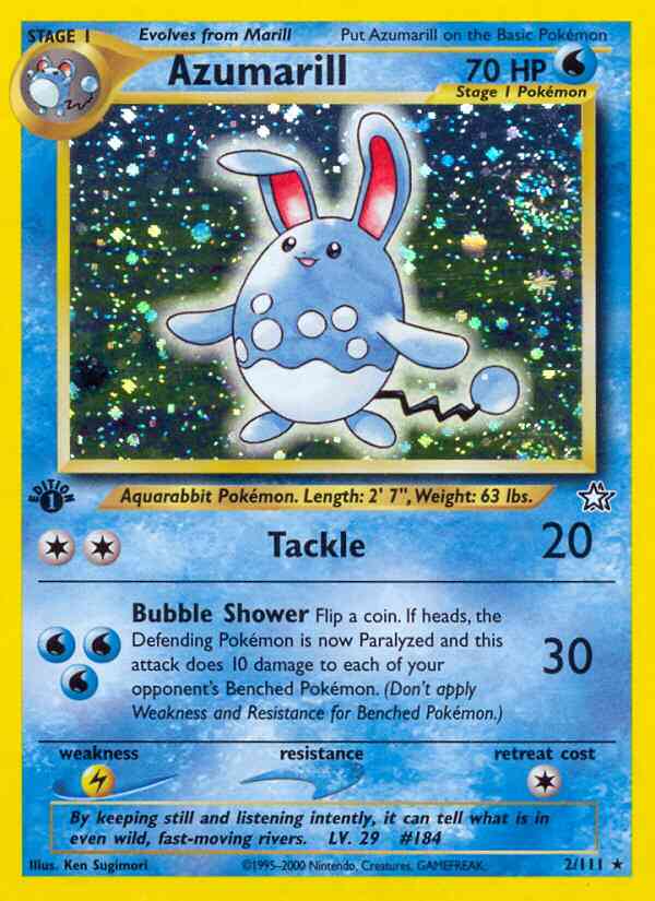 1st edition neo1-2 – Pokémon Azumarill - 2/111 - Rare - 1st Edition [neo1-2] [Holo]