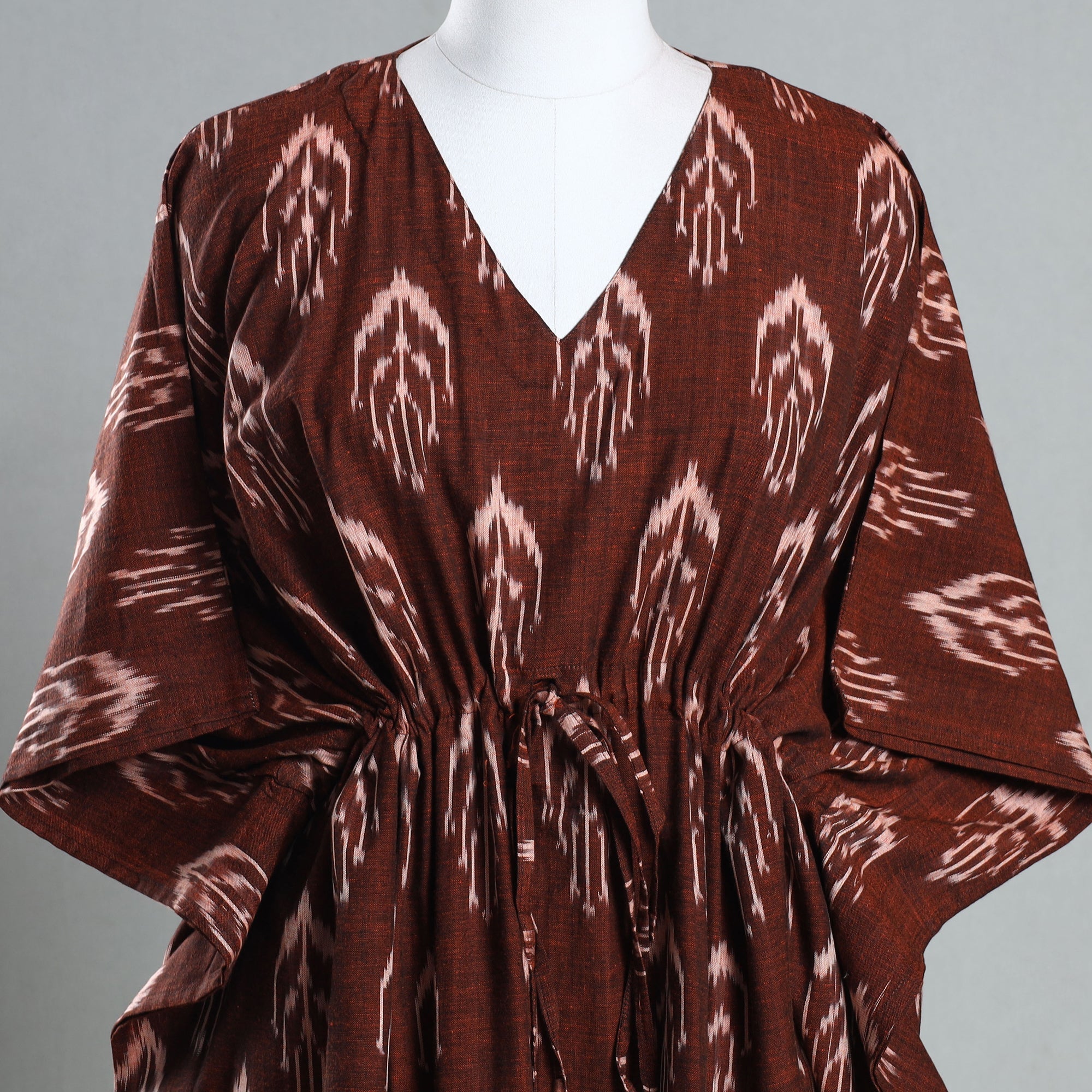 CHUTNEY CRAFT STUDIO Brown - Ikat Weave Cotton Kaftan with Tie-Up Waist (Short) - view 2