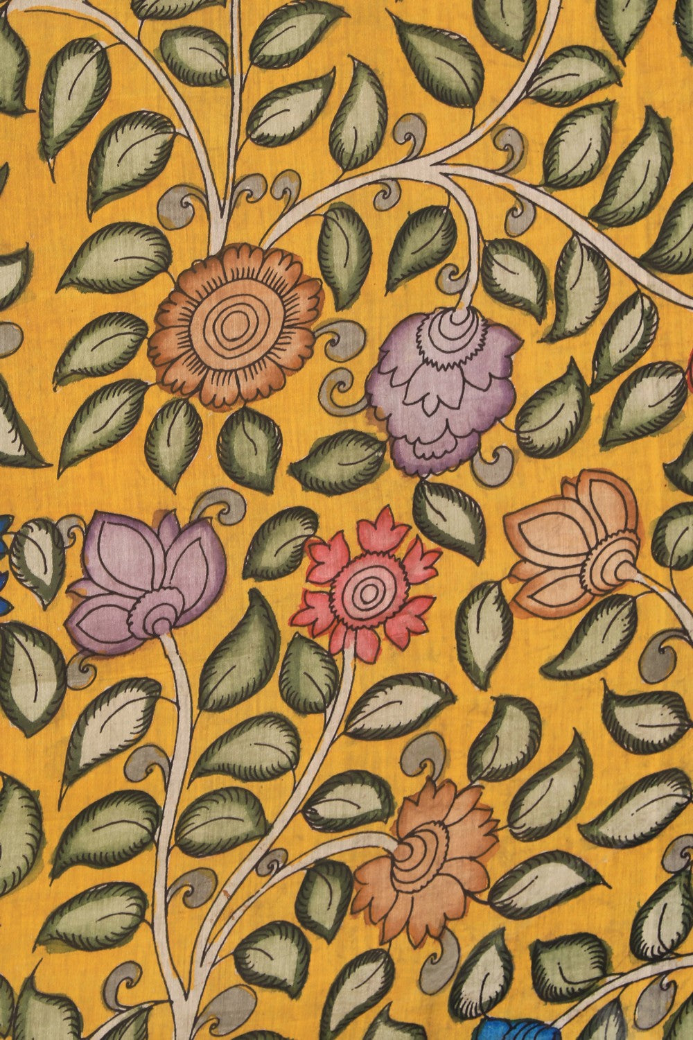 Kalanjali Kalamkari Hand-Painted Yellow Saree - view 2