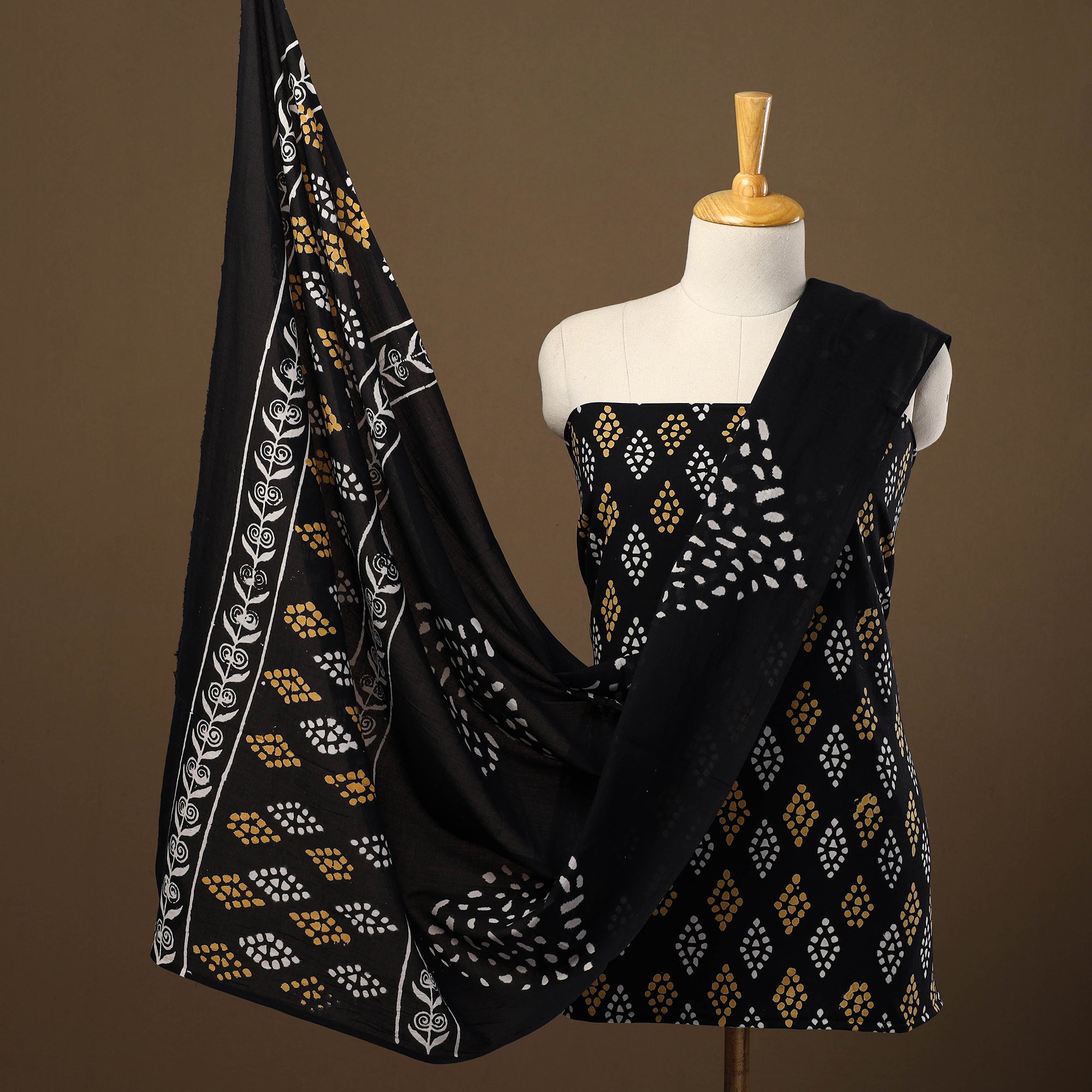 ARTISAN HAND BLOCK PRINTS Black - 3pc Sanganeri Block Print Cotton Dress Material 28