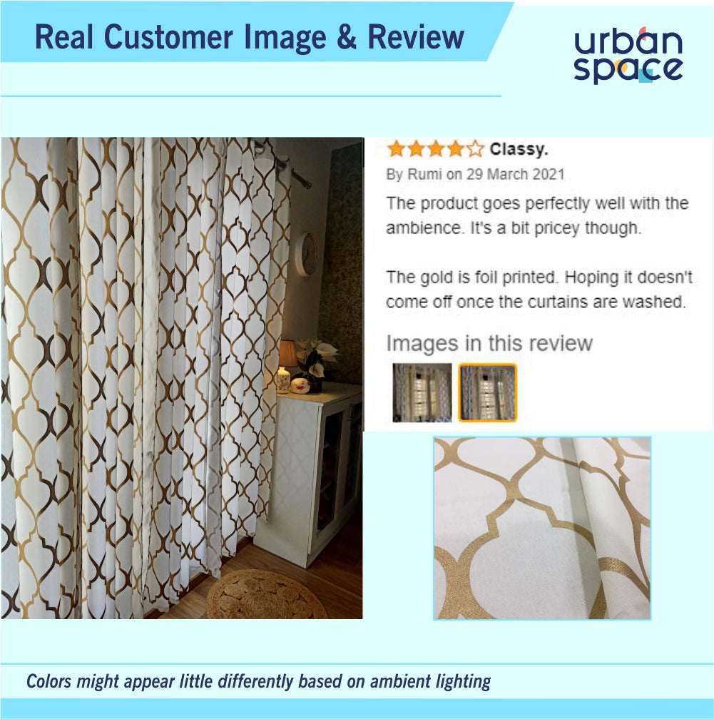 Urban Space -Home Furnishing Store Premium Cotton Curtains - 100% Cotton Curtains, Pack of 2 Curtains, Moroccan Gold Foil - view 2