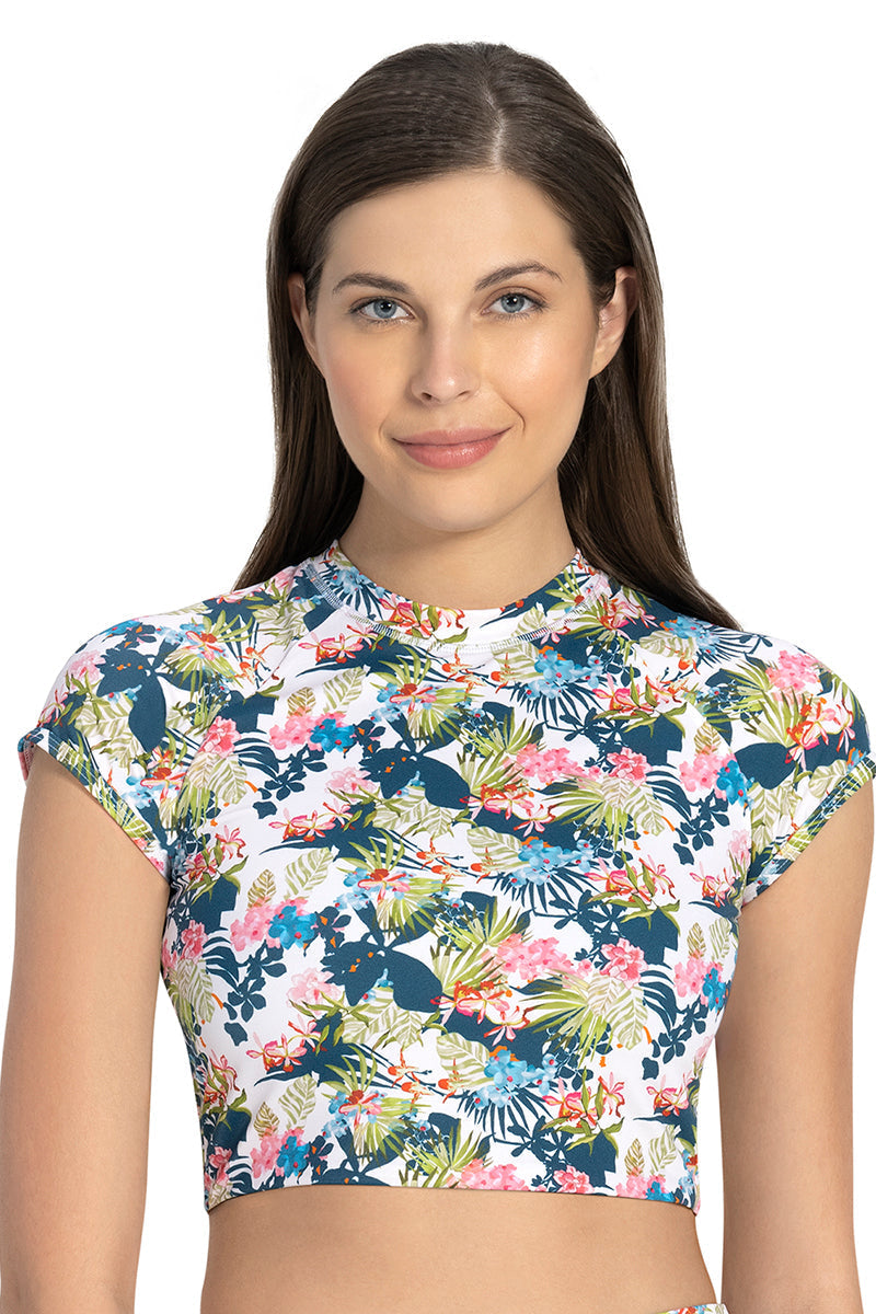 Amante Swim Crop Top with Back Closure - Tropical Pr