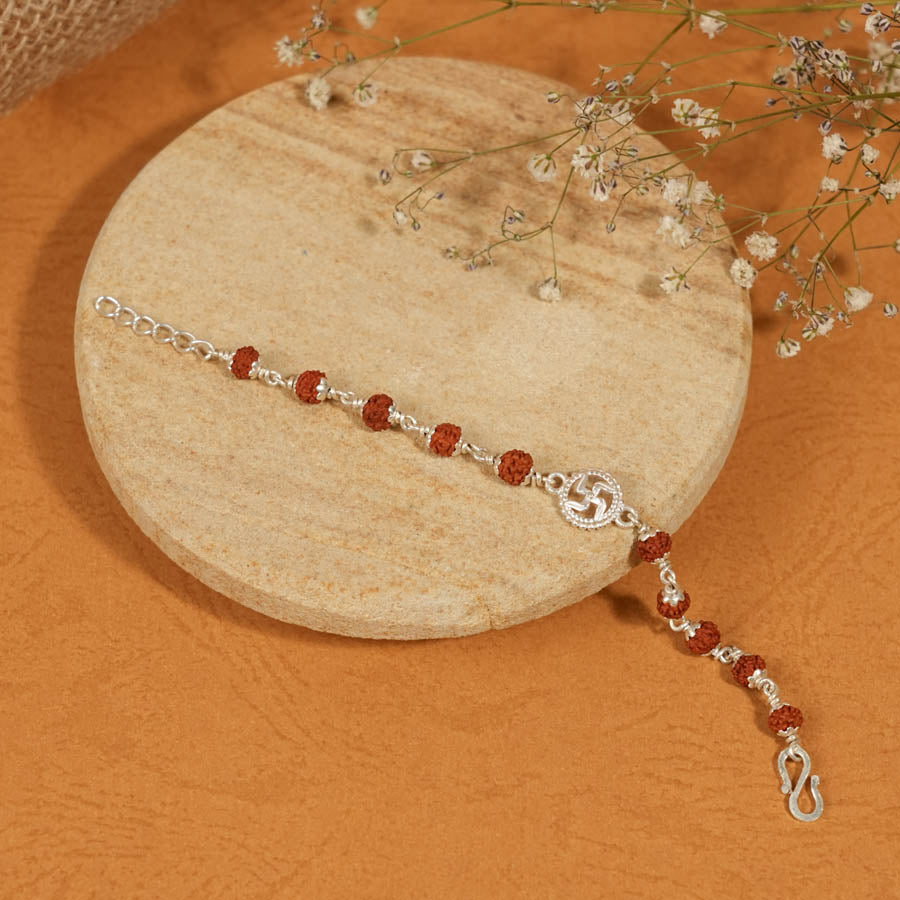 Prinjal Jewellers Rudraksha Silver Bracelet with Om Single Line for Kids - view 2