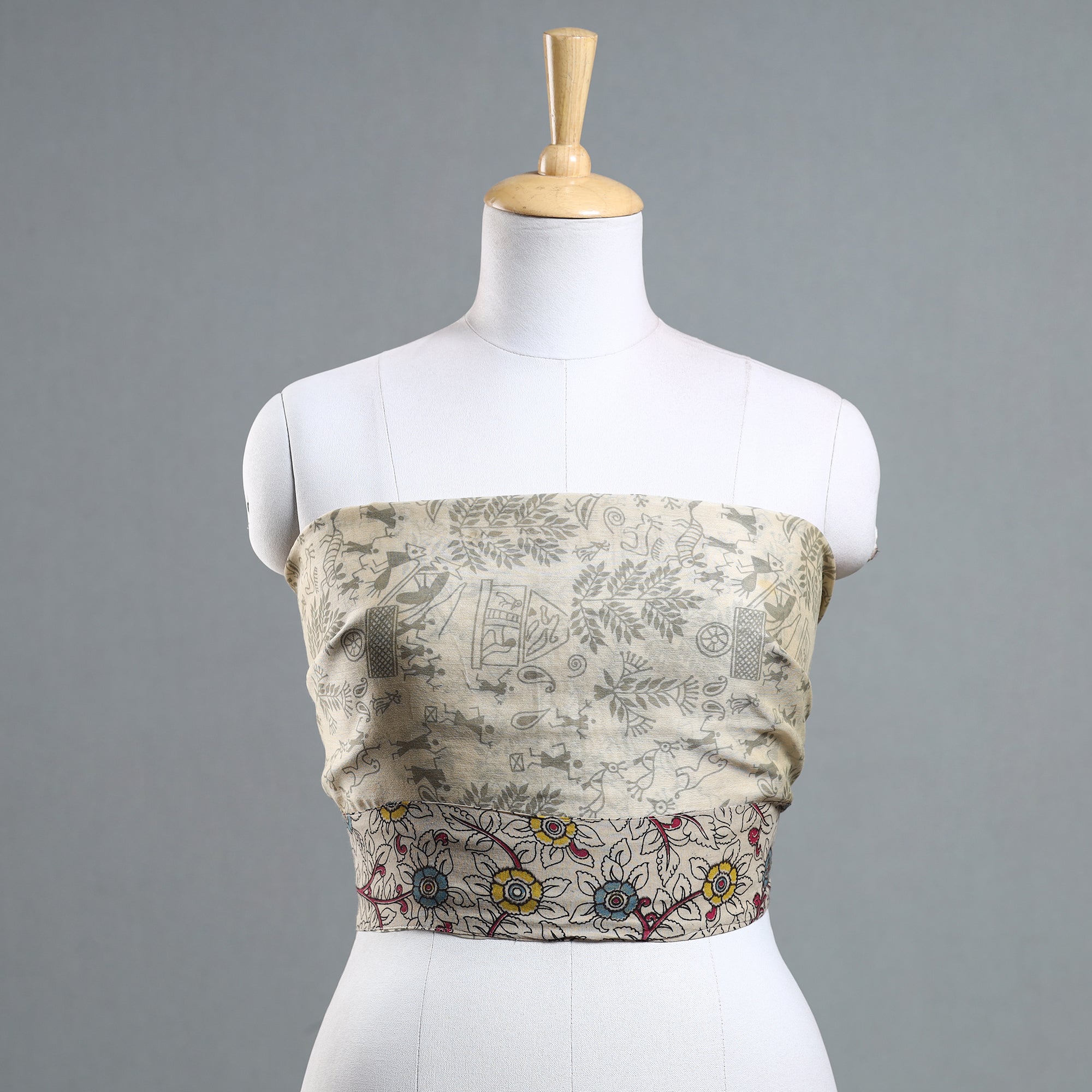 NOORI BAZAR Beige - Warli Printed Silk Cotton Blouse Piece